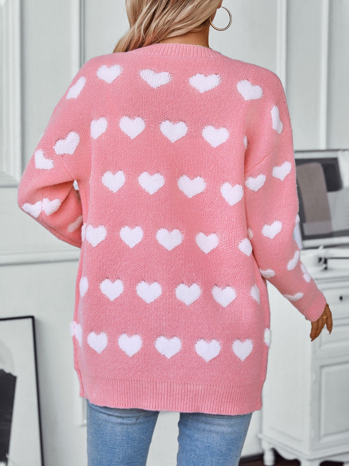 Heart V-Neck Button Up Long Sleeve Cardigan-Angel Casuals