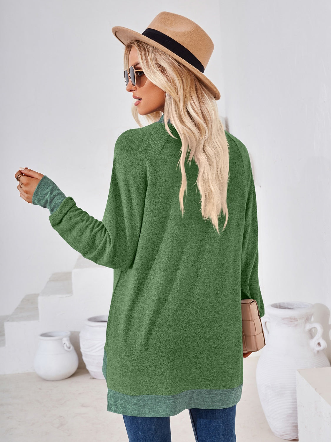 Contrast Mock Neck Long Sleeve T-Shirt-Angel Casuals