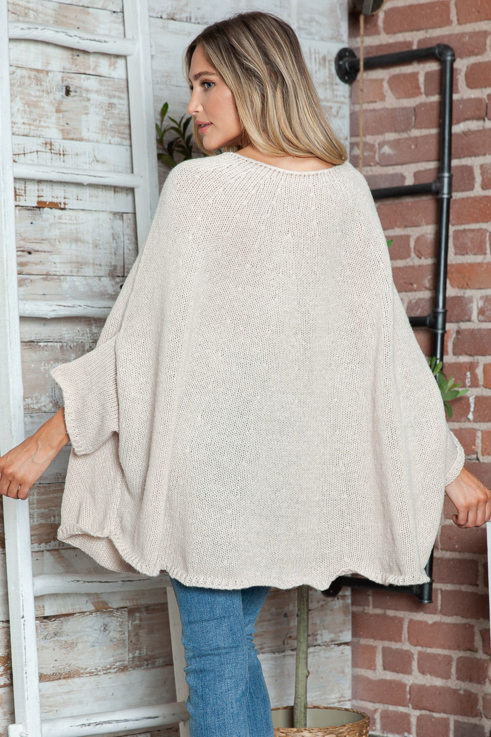 Round Neck Batwing Sleeve Sweater-Angel Casuals