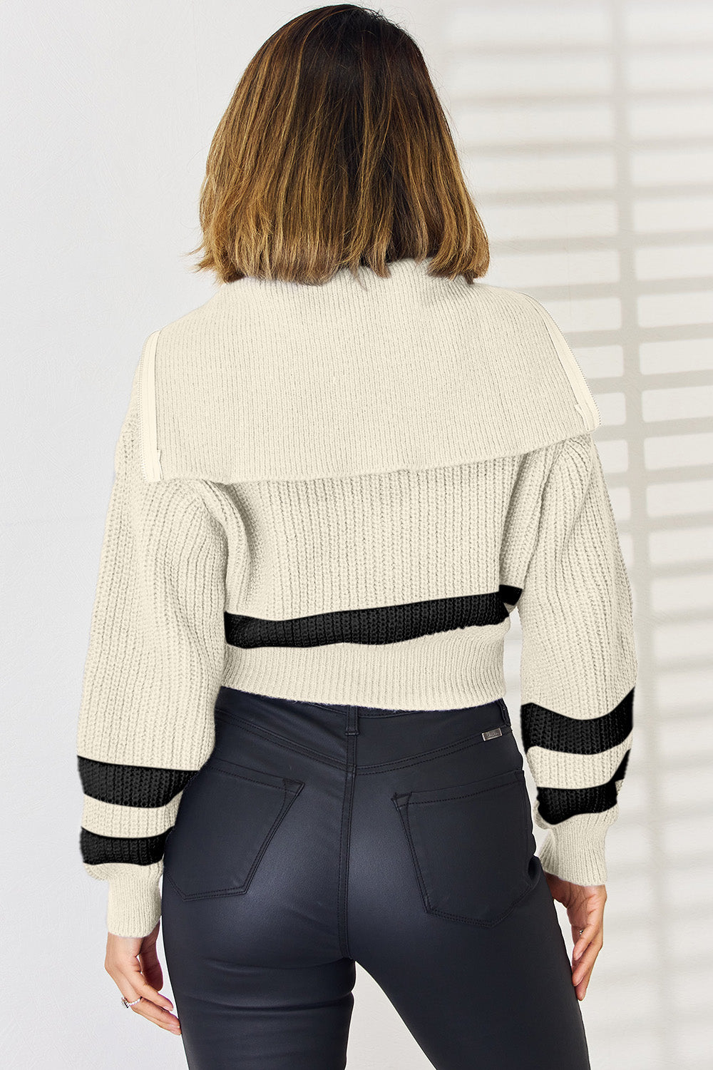 Striped Zip Up Dropped Shoulder Cardigan-Angel Casuals