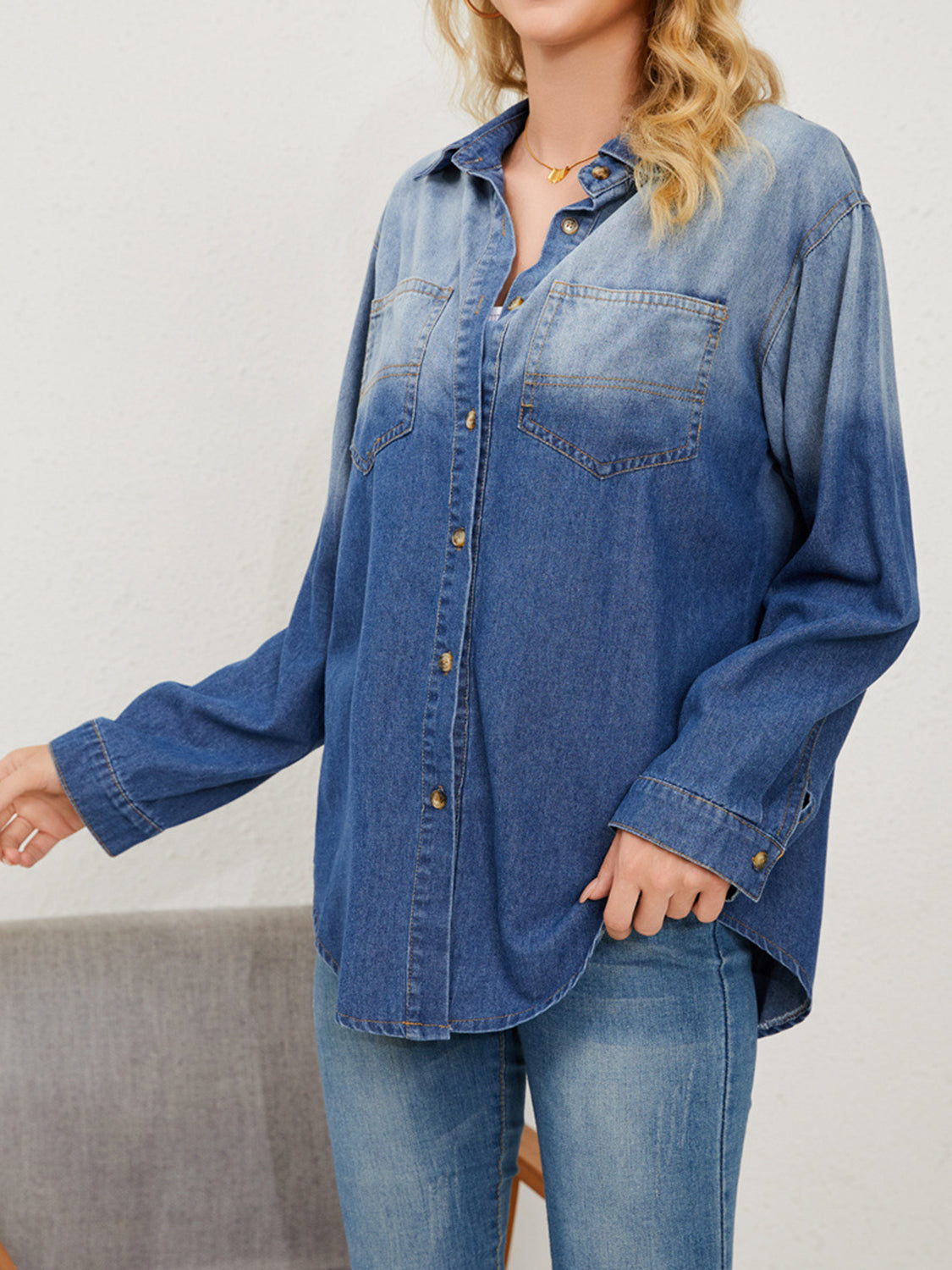 Button Up Long Sleeve Denim Jacket-Angel Casuals