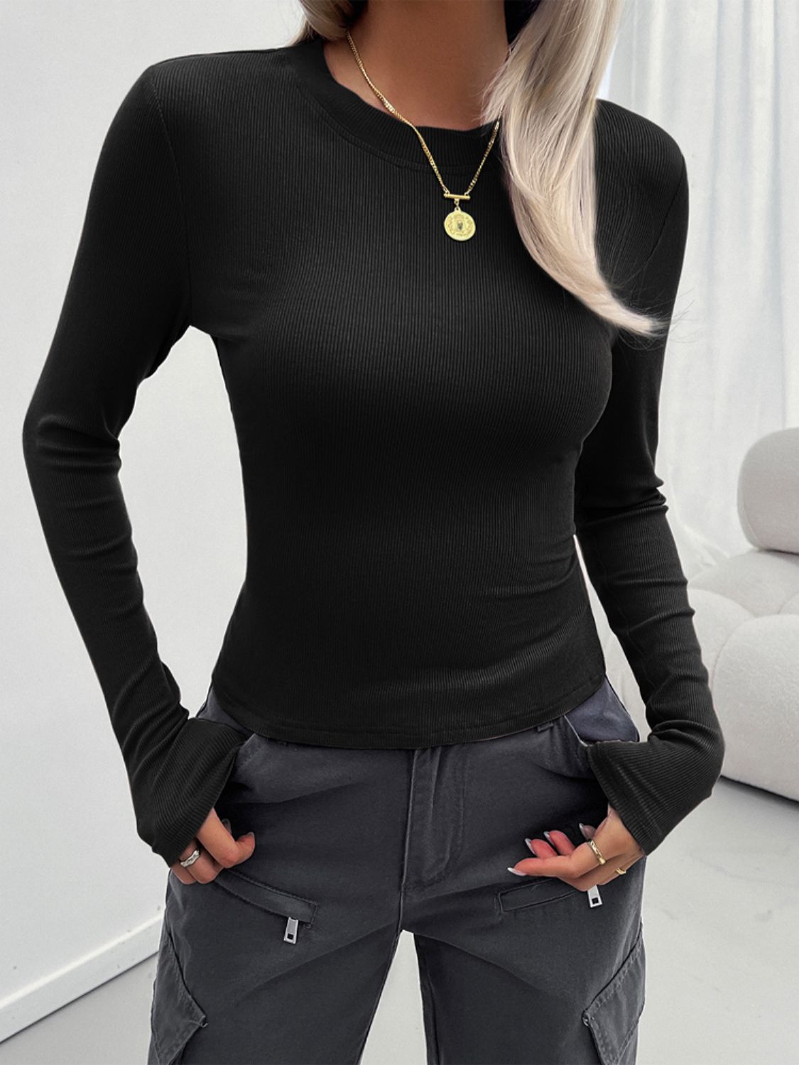 Devine Round Neck Long Sleeve T-Shirt-Angel Casuals