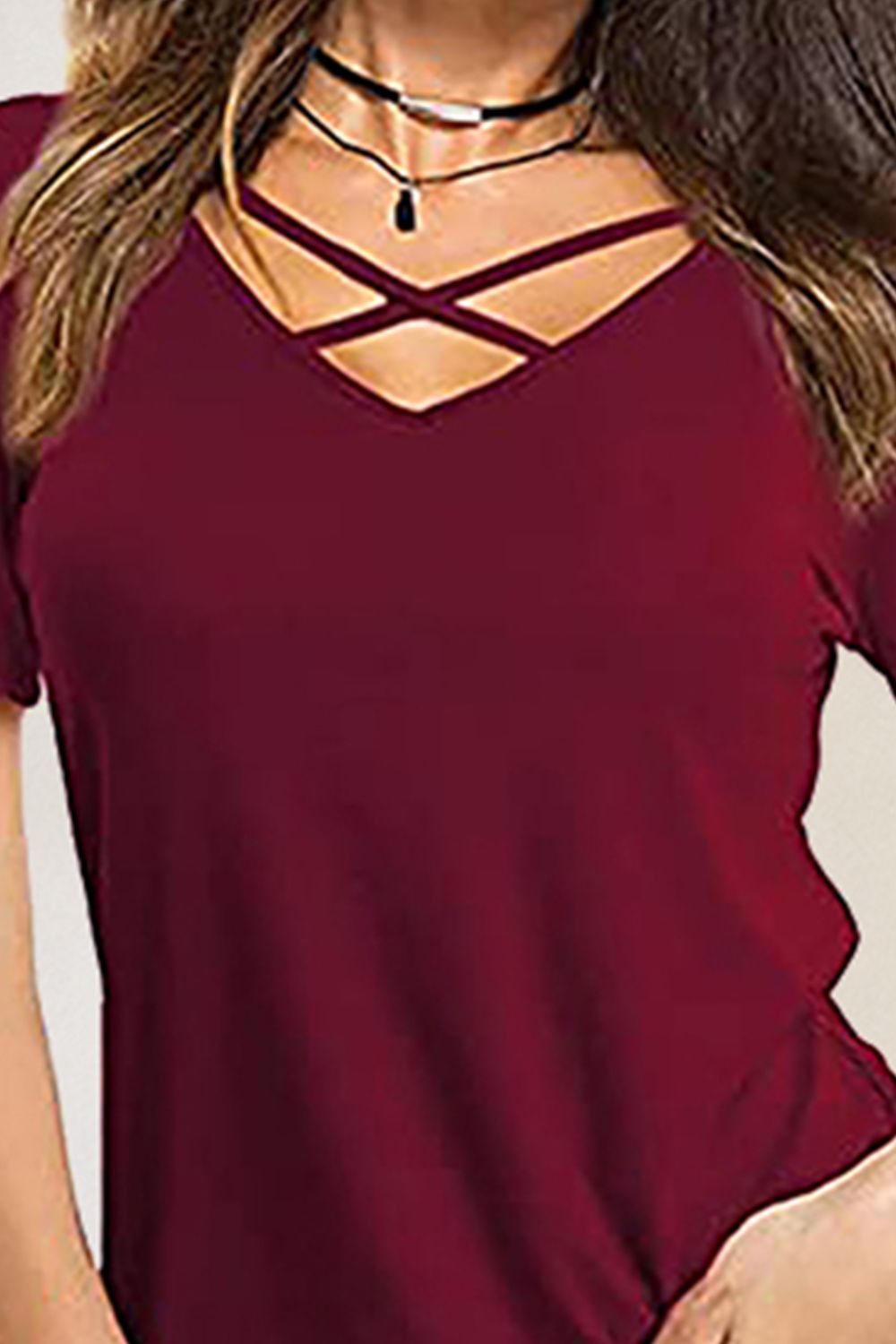 Crisscross Short Sleeve T-Shirt-Angel Casuals