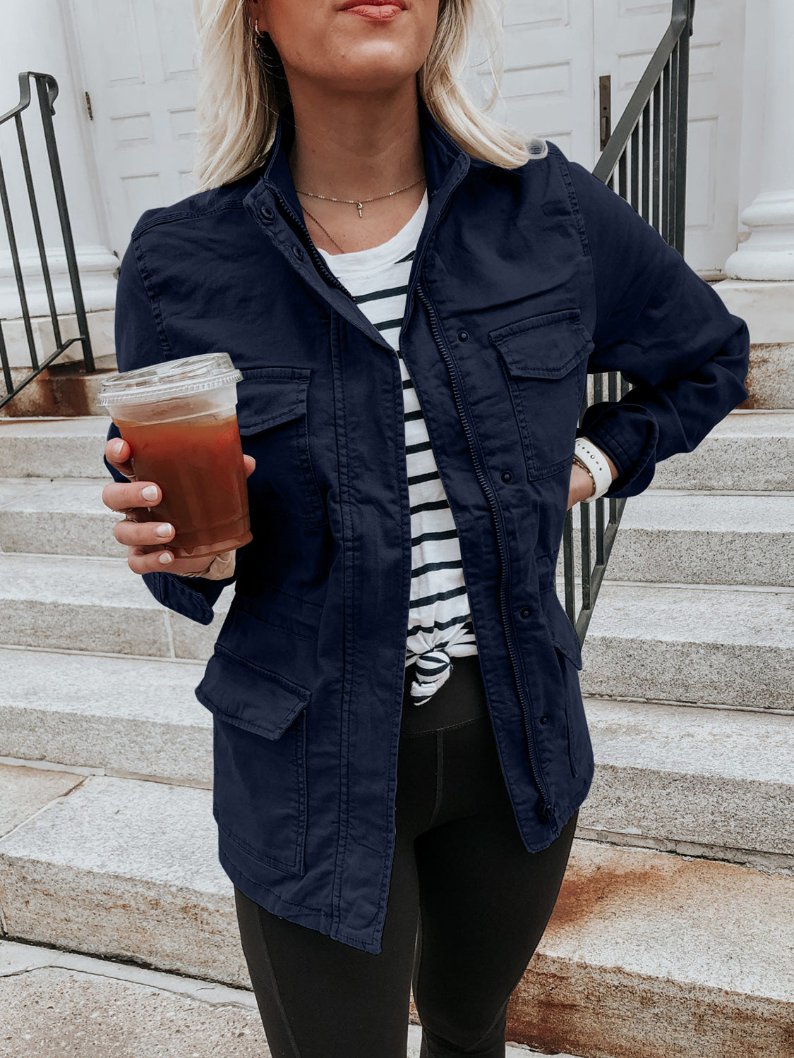 Pocketed Long Sleeve Zip Up Jacket-Angel Casuals