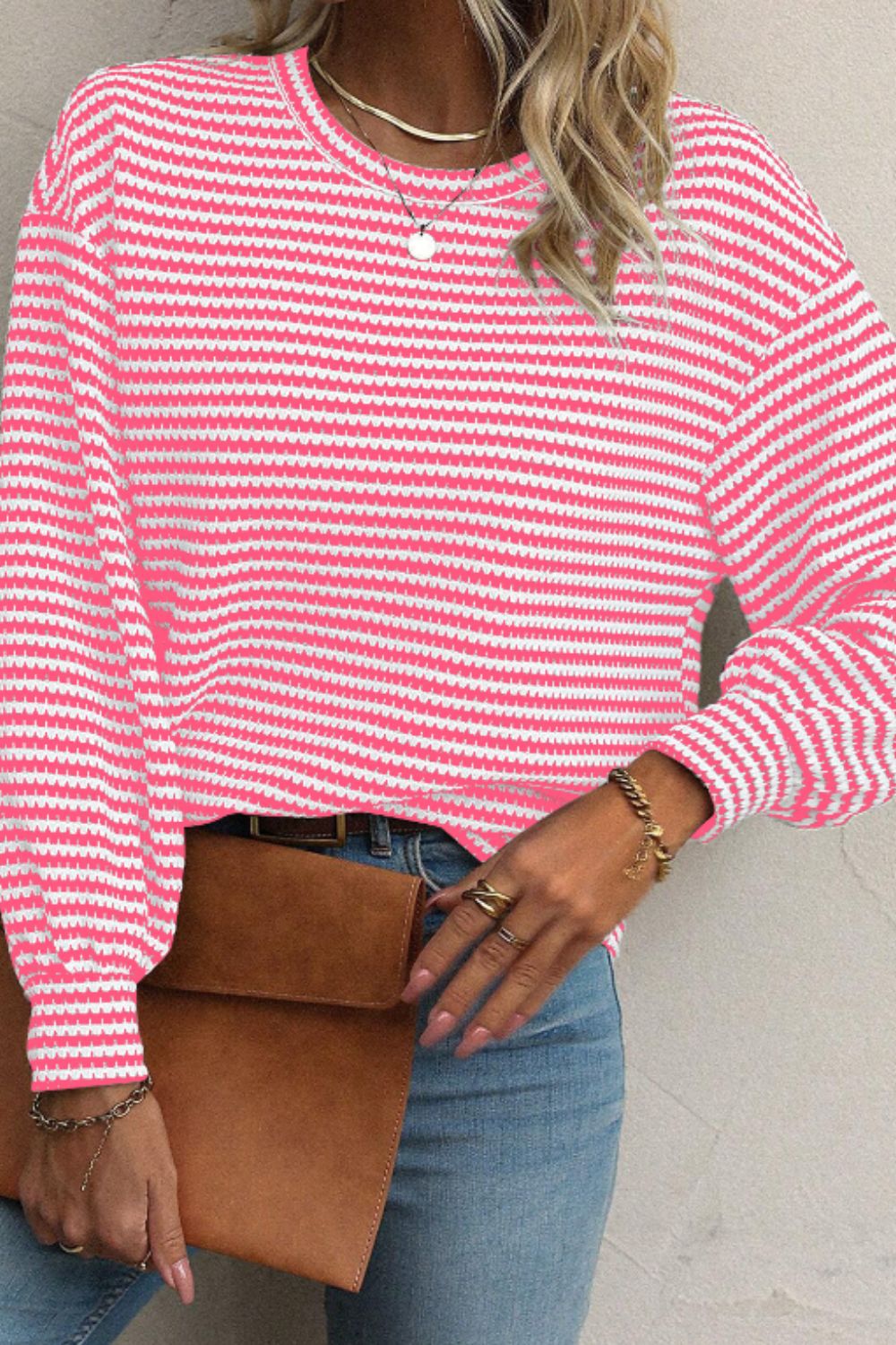 Striped Round Neck Long Sleeve Top-Angel Casuals