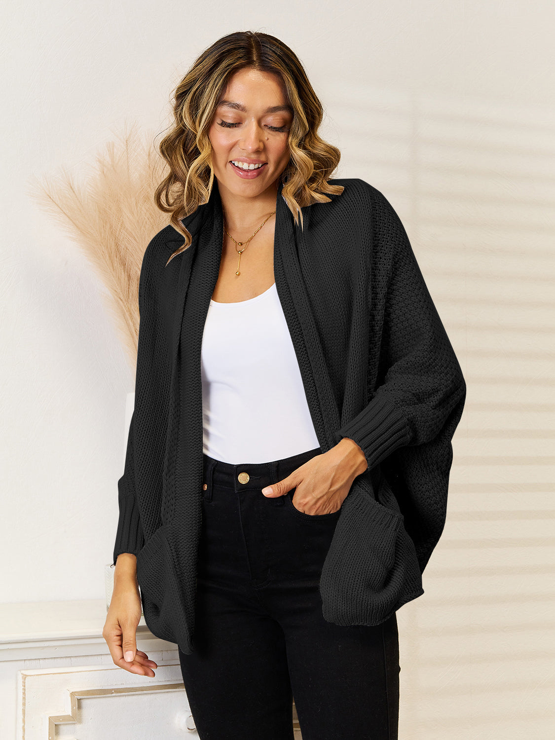 Angel Wings Open Front Cardigan with Pockets-Angel Casuals