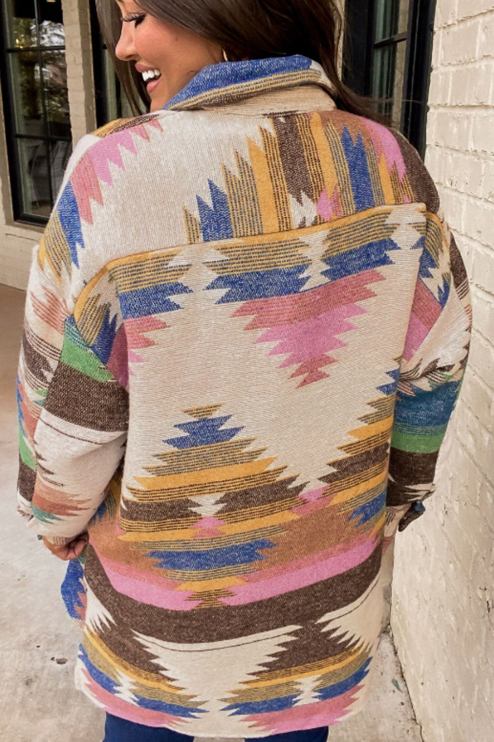 Geometric Button Up Long Sleeve Jacket-Angel Casuals