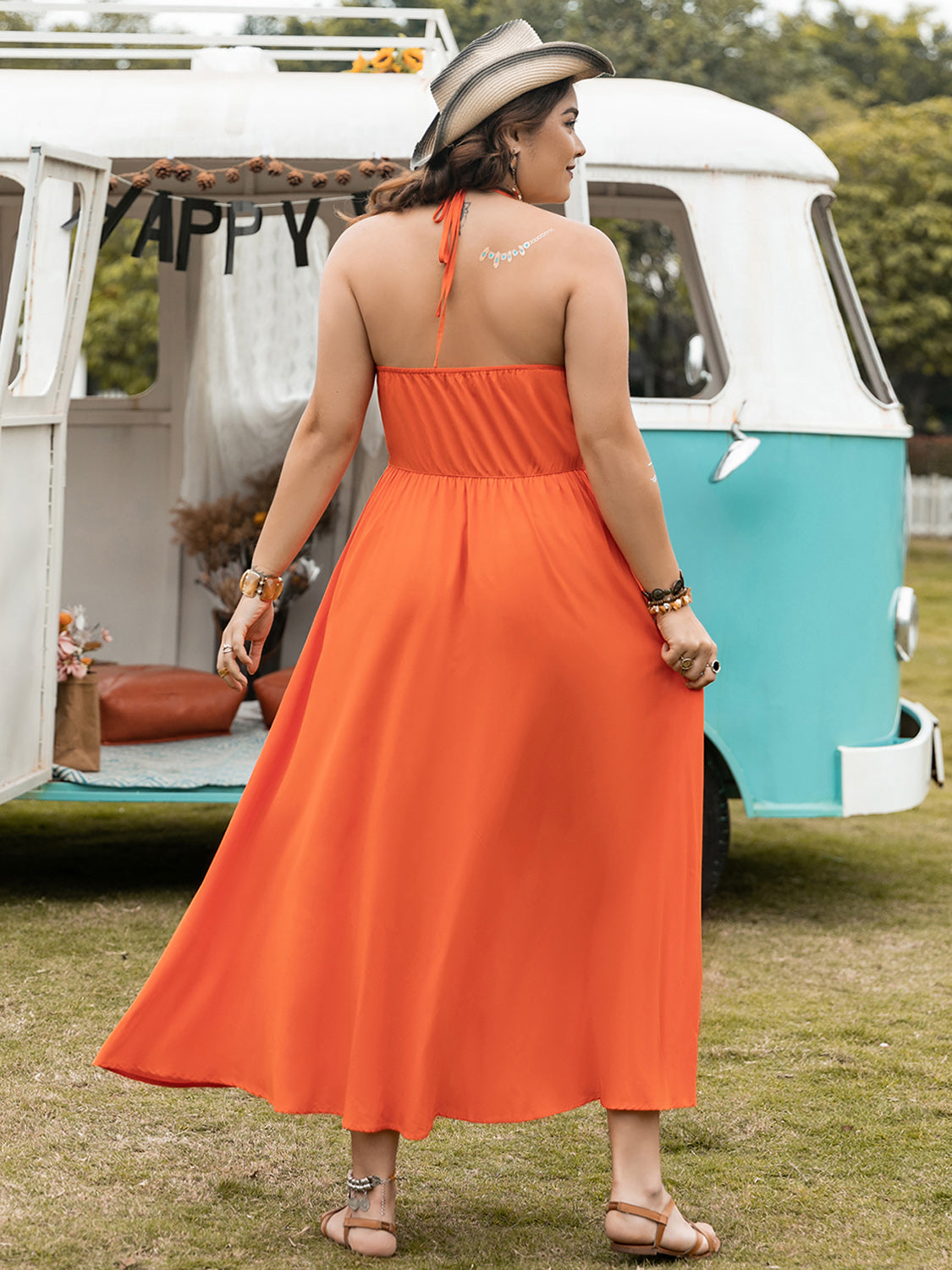 Plus Size Halter Neck Midi Dress-Angel Casuals