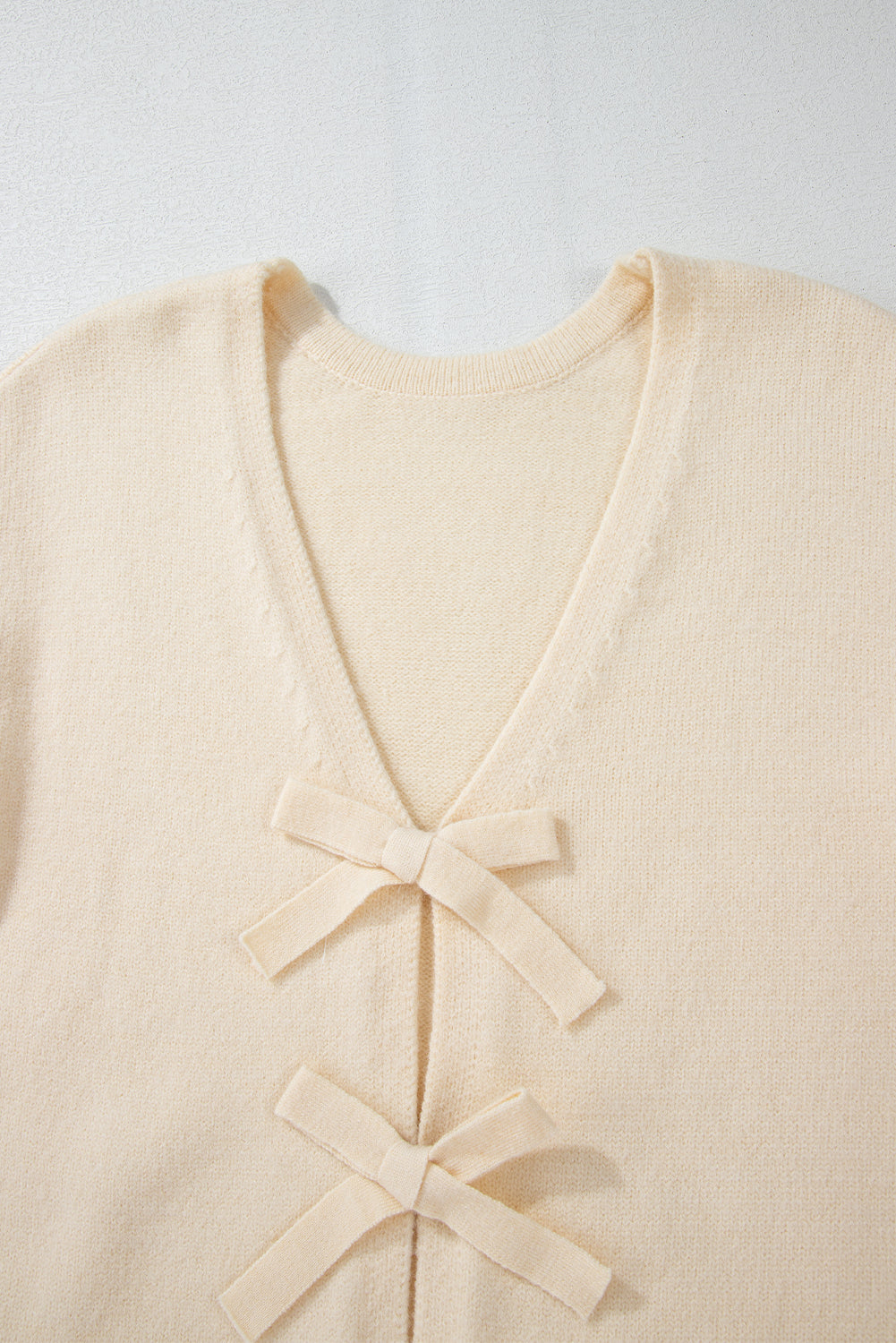 Bowknot Front V Neck Long Sleeve Cardigan-Angel Casuals