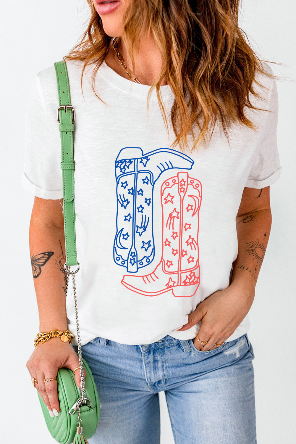 Boot Graphic Round Neck Short Sleeve T-Shirt-Angel Casuals