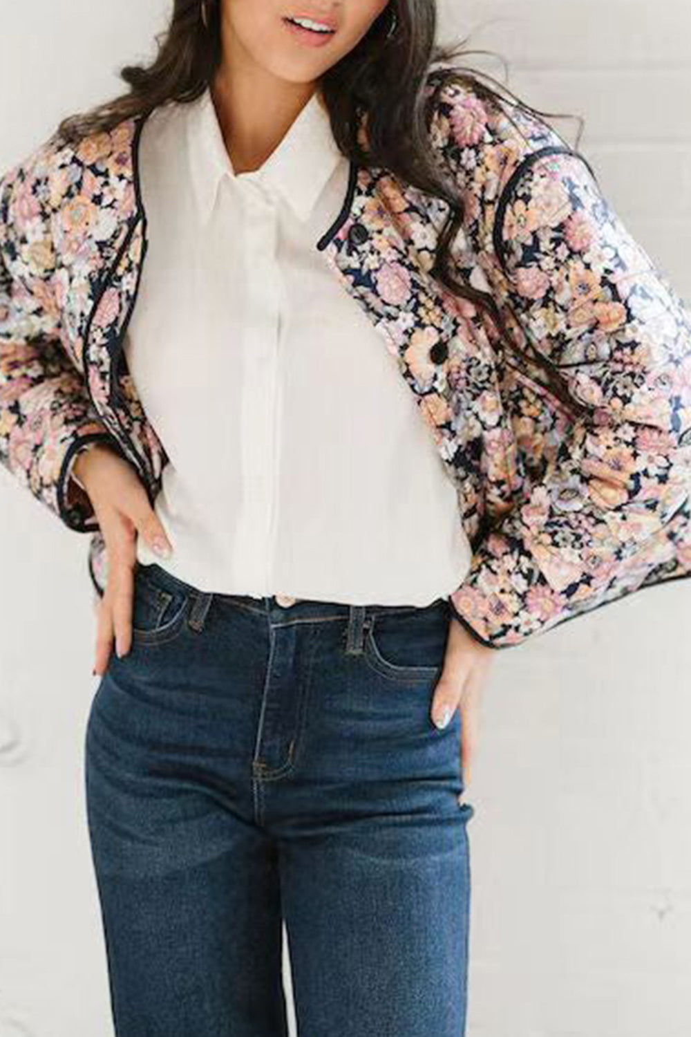 Floral Button Up Long Sleeve Winter Coat-Angel Casuals