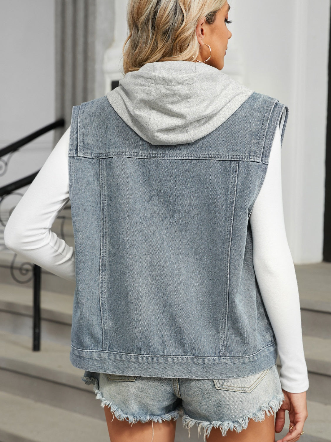 Pocketed Button Up Sleeveless Denim Jacket-Angel Casuals