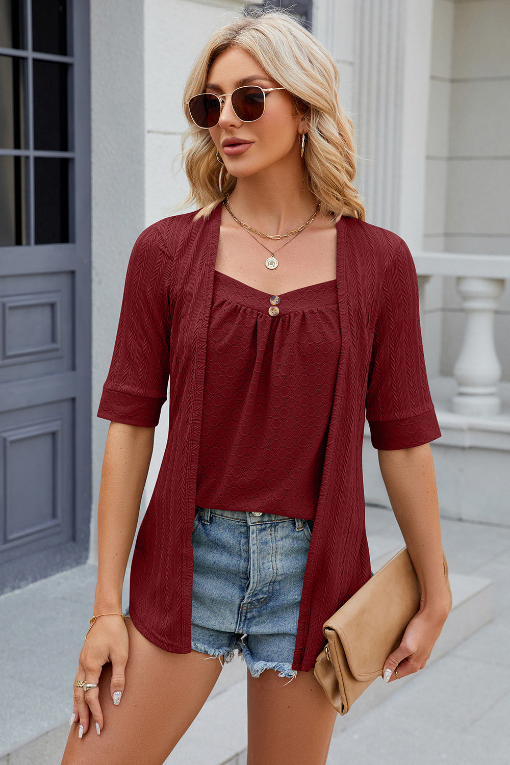 Eyelet Half Sleeve T-Shirt-Angel Casuals