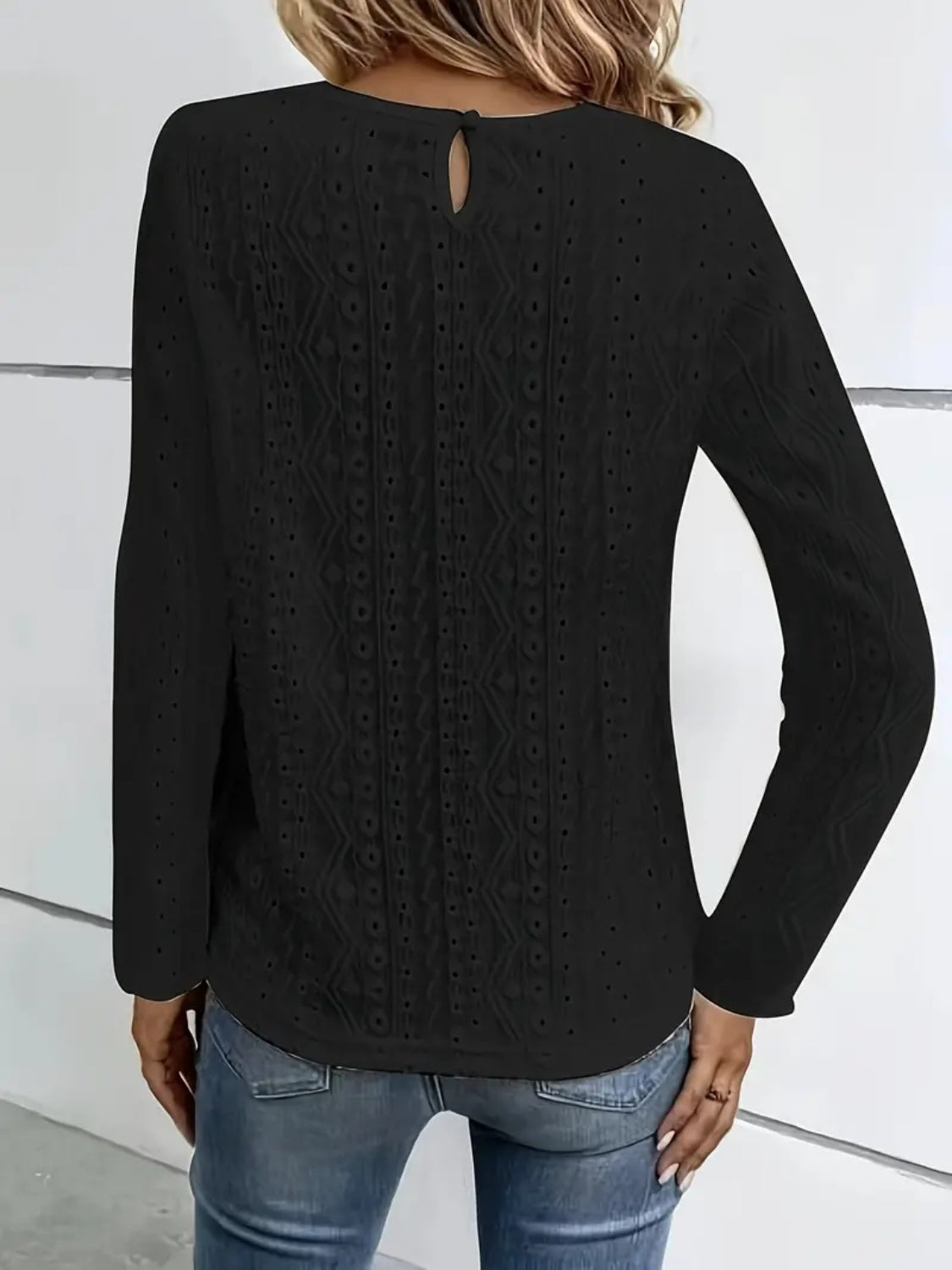 Lace Eyelet Long Sleeve Top-Angel Casuals