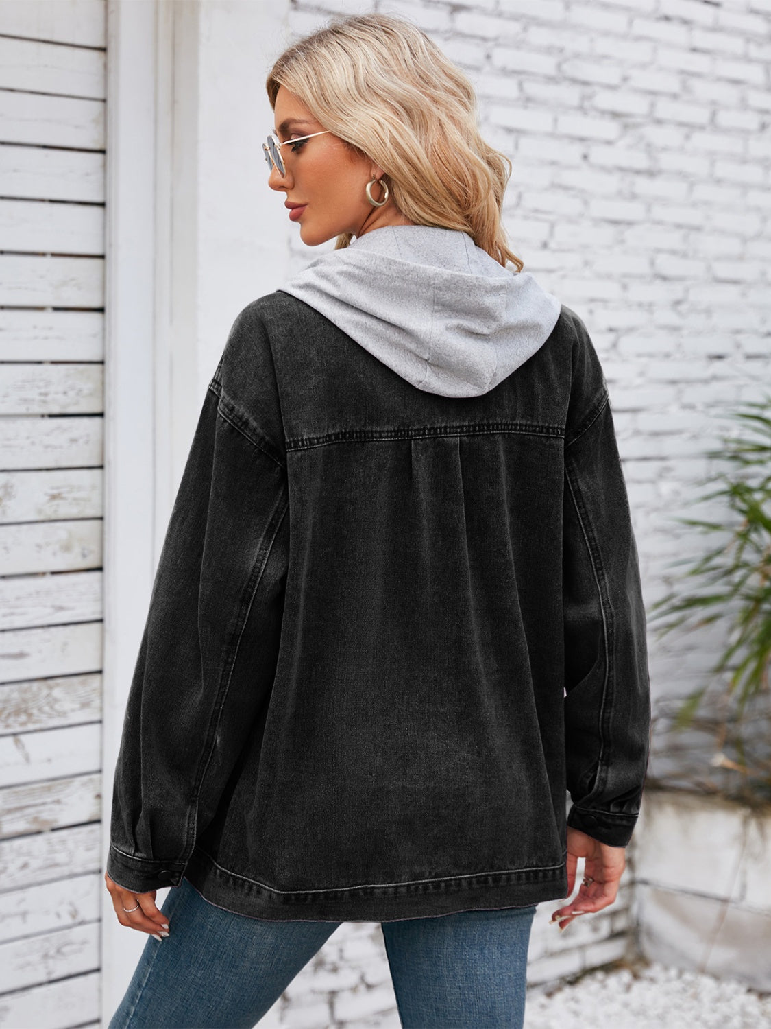 Pocketd Button Up Detachable Hooded Denim Jacket-Angel Casuals