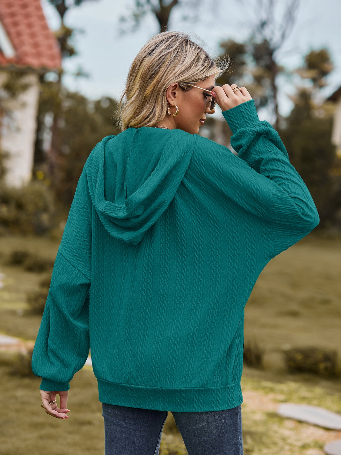 Zip Up Drawstring Long Sleeve Hooded Jacket-Angel Casuals