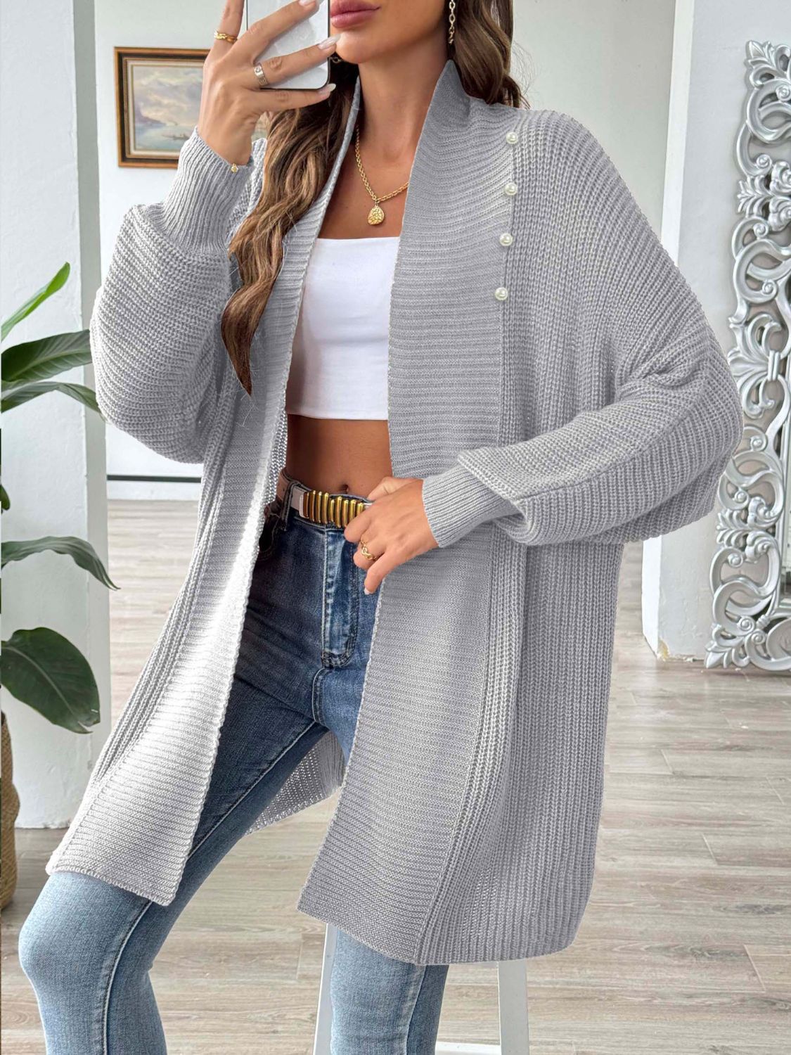Open Front Long Sleeve Cardigan-Angel Casuals