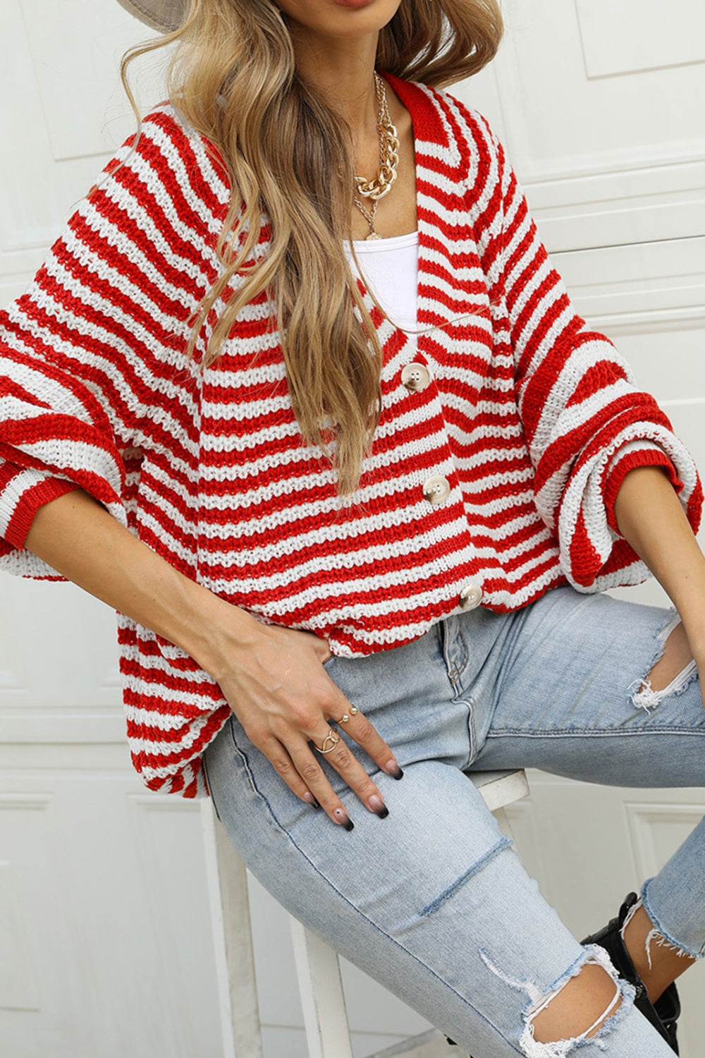 Angel Wings Striped Button Up Long Sleeve Cardigan-Angel Casuals