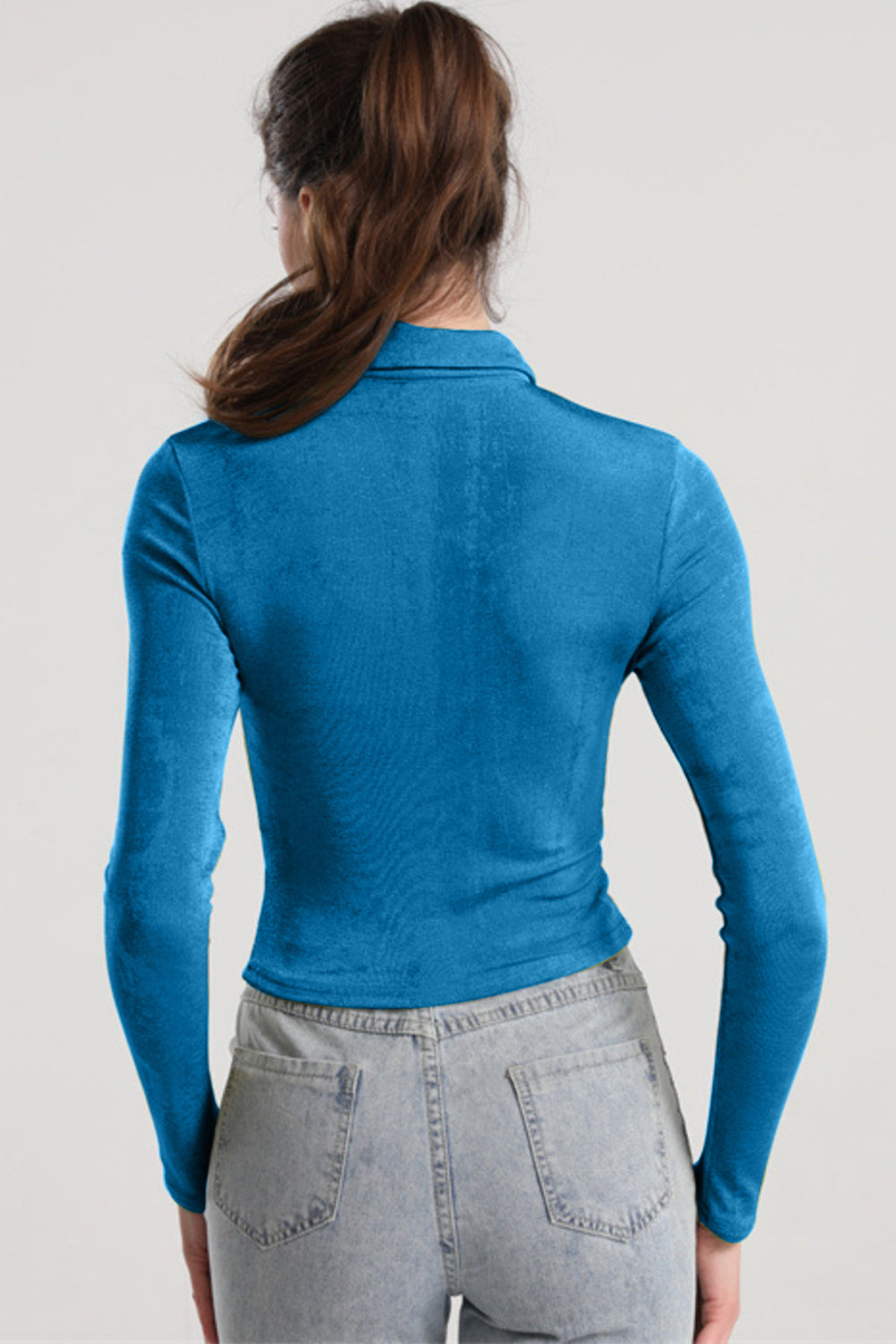 Ruched Button Up Long Sleeve T-Shirt-Angel Casuals