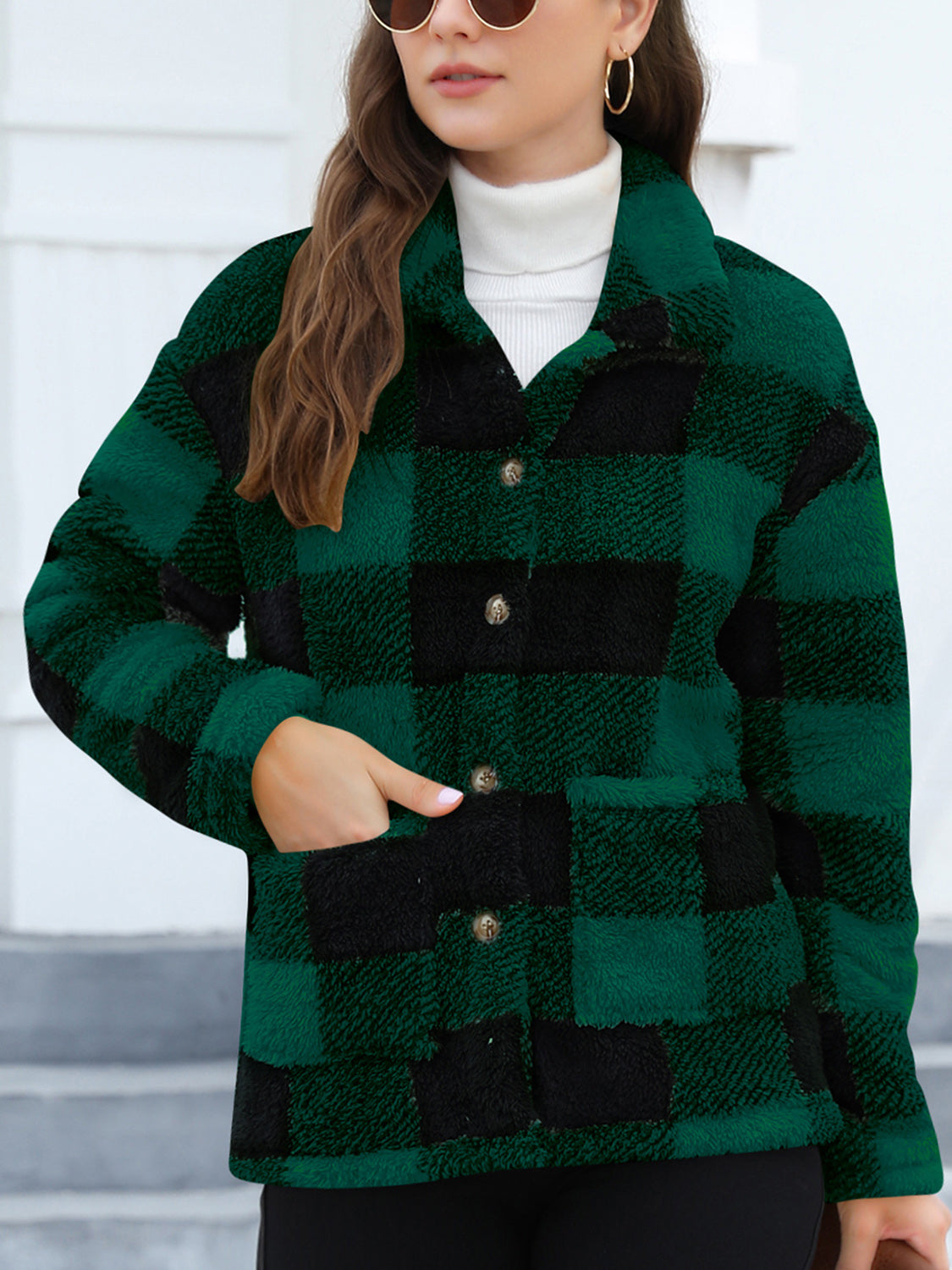 Button Up Drop Shoulder Fuzzy Jacket-Angel Casuals
