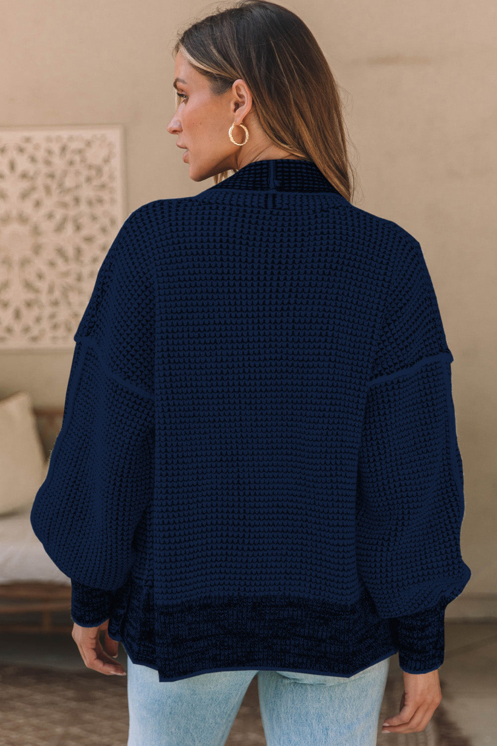 Waffle-knit Pocketed Open Front Cardigan-Angel Casuals