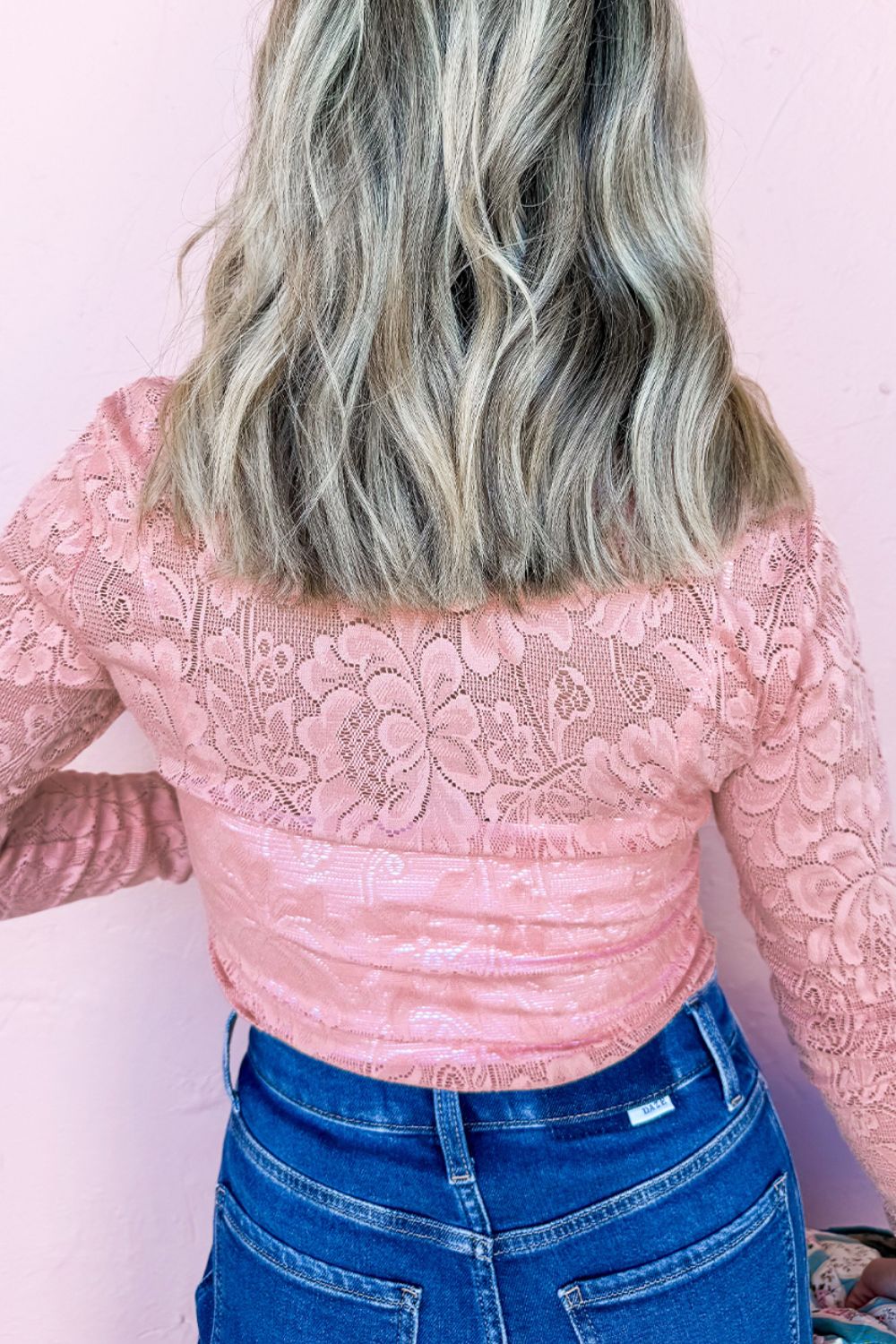 Lace Flower Round Neck Long Sleeve Top-Angel Casuals
