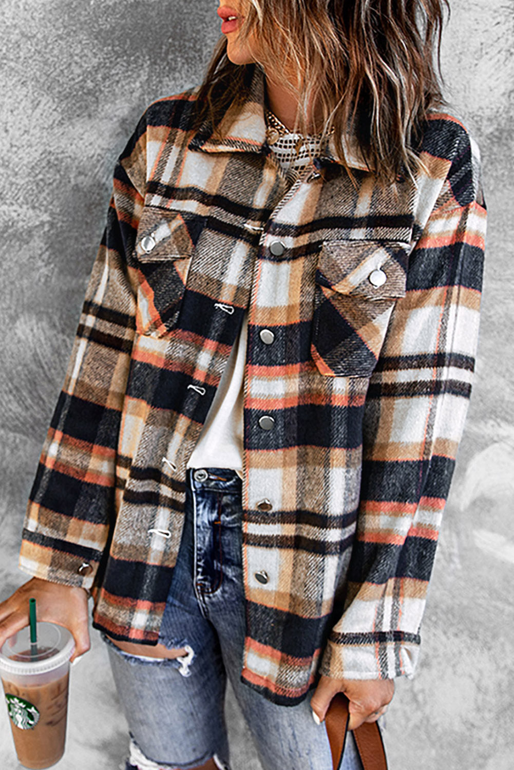 Double Take Plaid Button Front Shirt Jacket with Breast Pockets-Angel Casuals