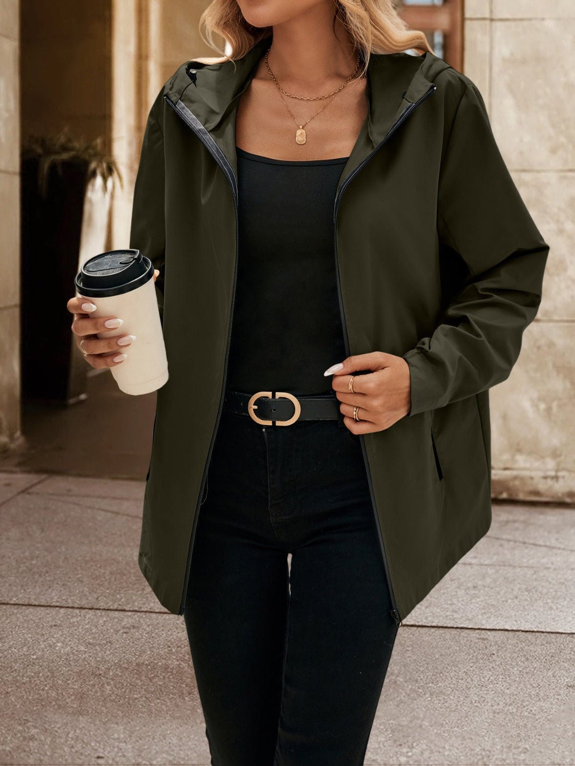 Ivy Lane Pocketed Zip Up Hooded Jacket-Angel Casuals