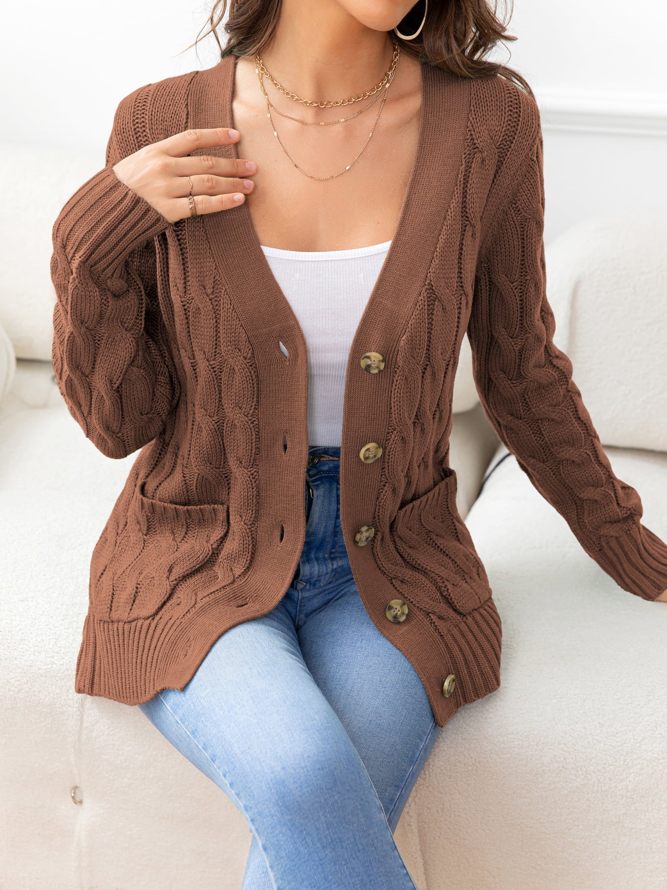 Button Down Cable-Knit Cardigan-Angel Casuals