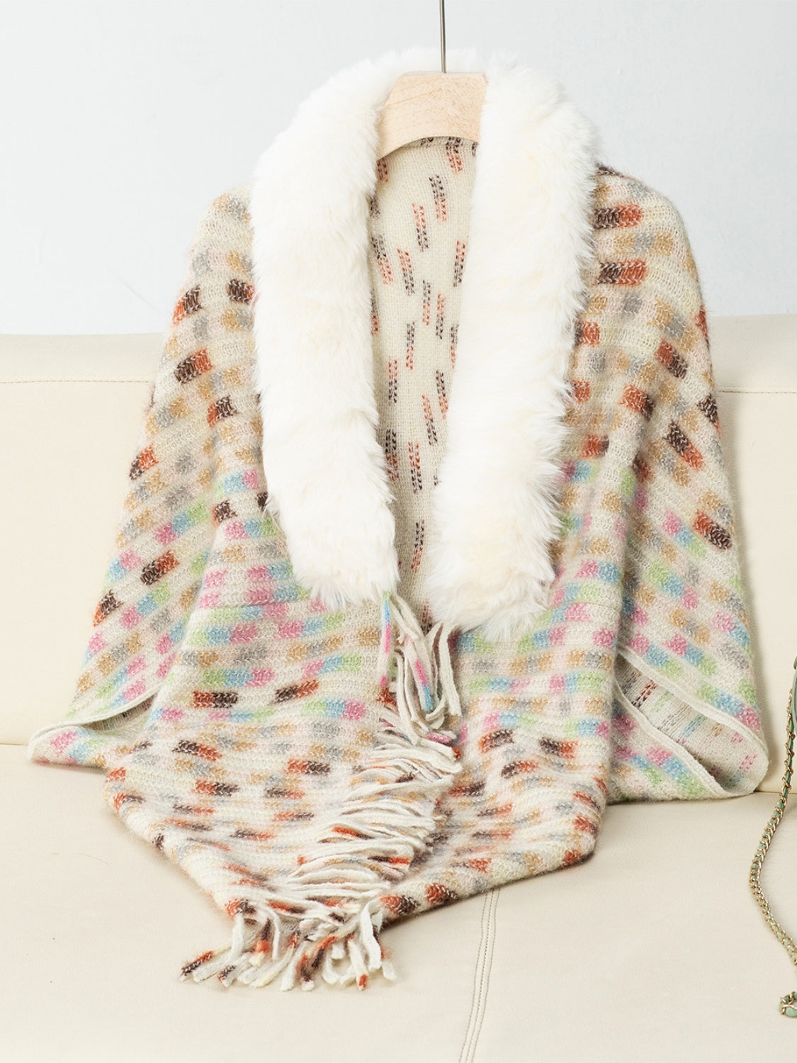 Fringe Fuzzy Open Front Poncho-Angel Casuals