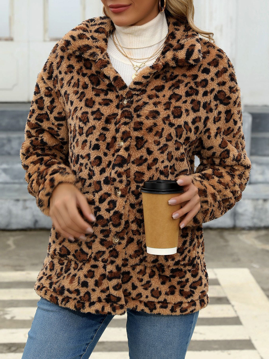 Button Up Drop Shoulder Fuzzy Jacket-Angel Casuals