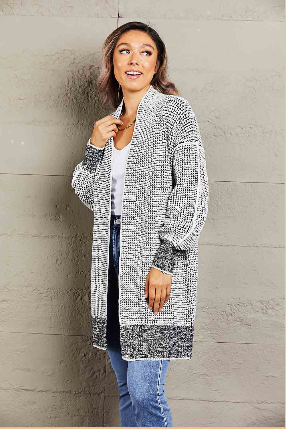 Woven Right Heathered Open Front Longline Cardigan-Angel Casuals