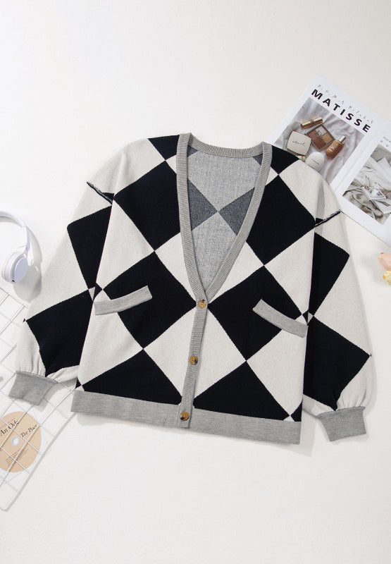Color Block Button Down Long Sleeve Cardigan-Angel Casuals