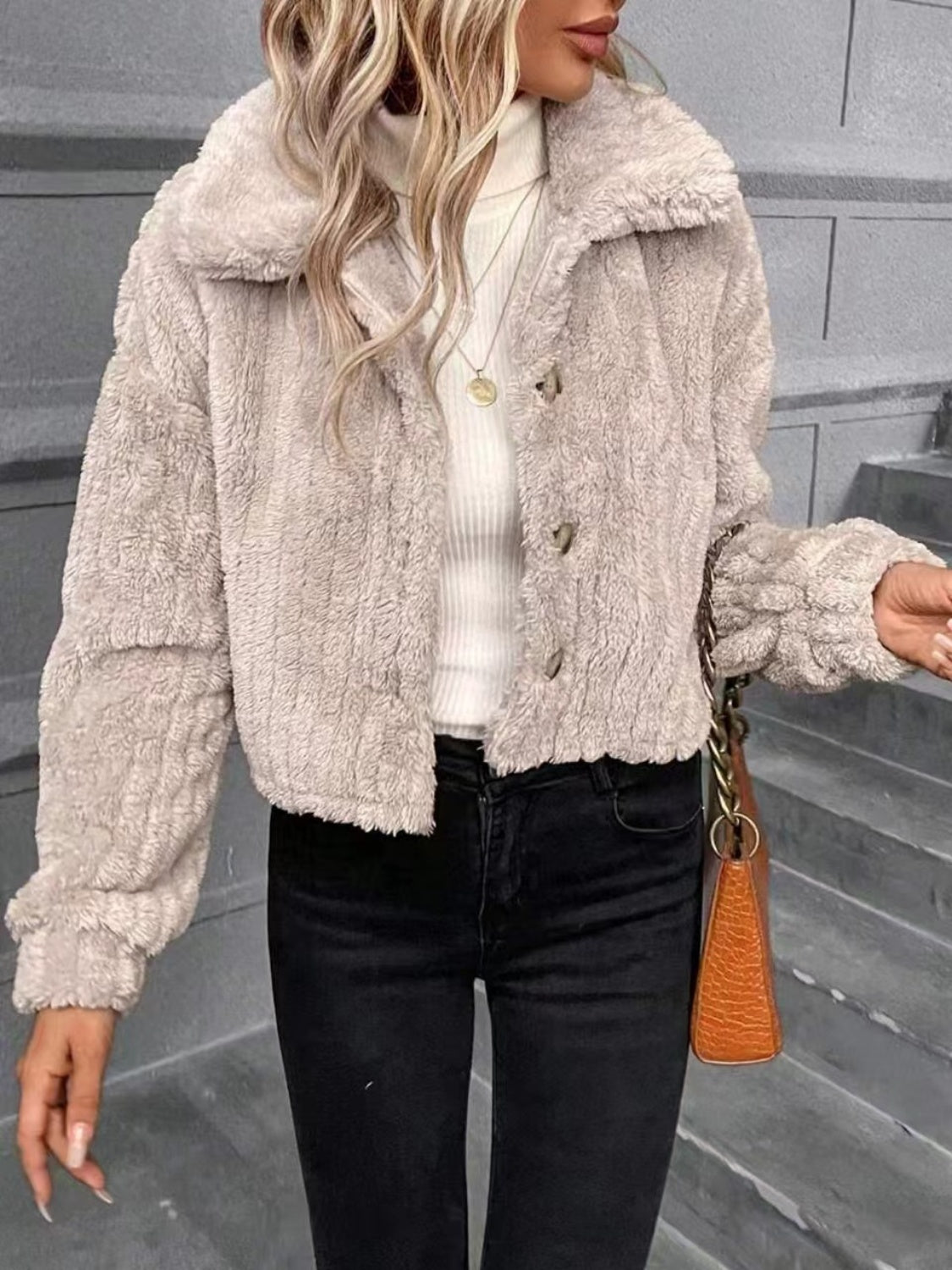 Button Up Long Sleeve Fuzzy Outerwear-Angel Casuals