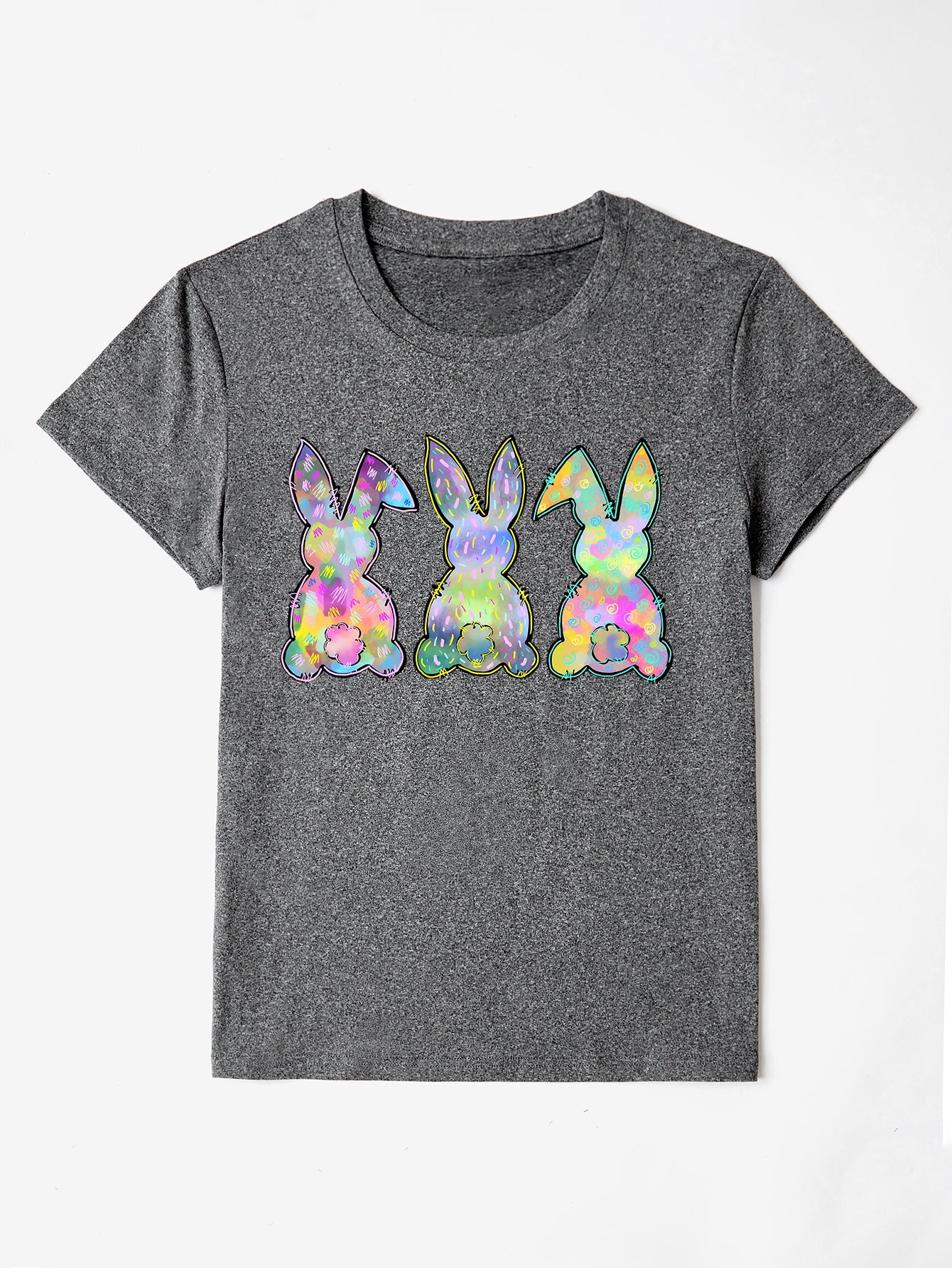 Rabbit Round Neck Short Sleeve T-Shirt-Angel Casuals