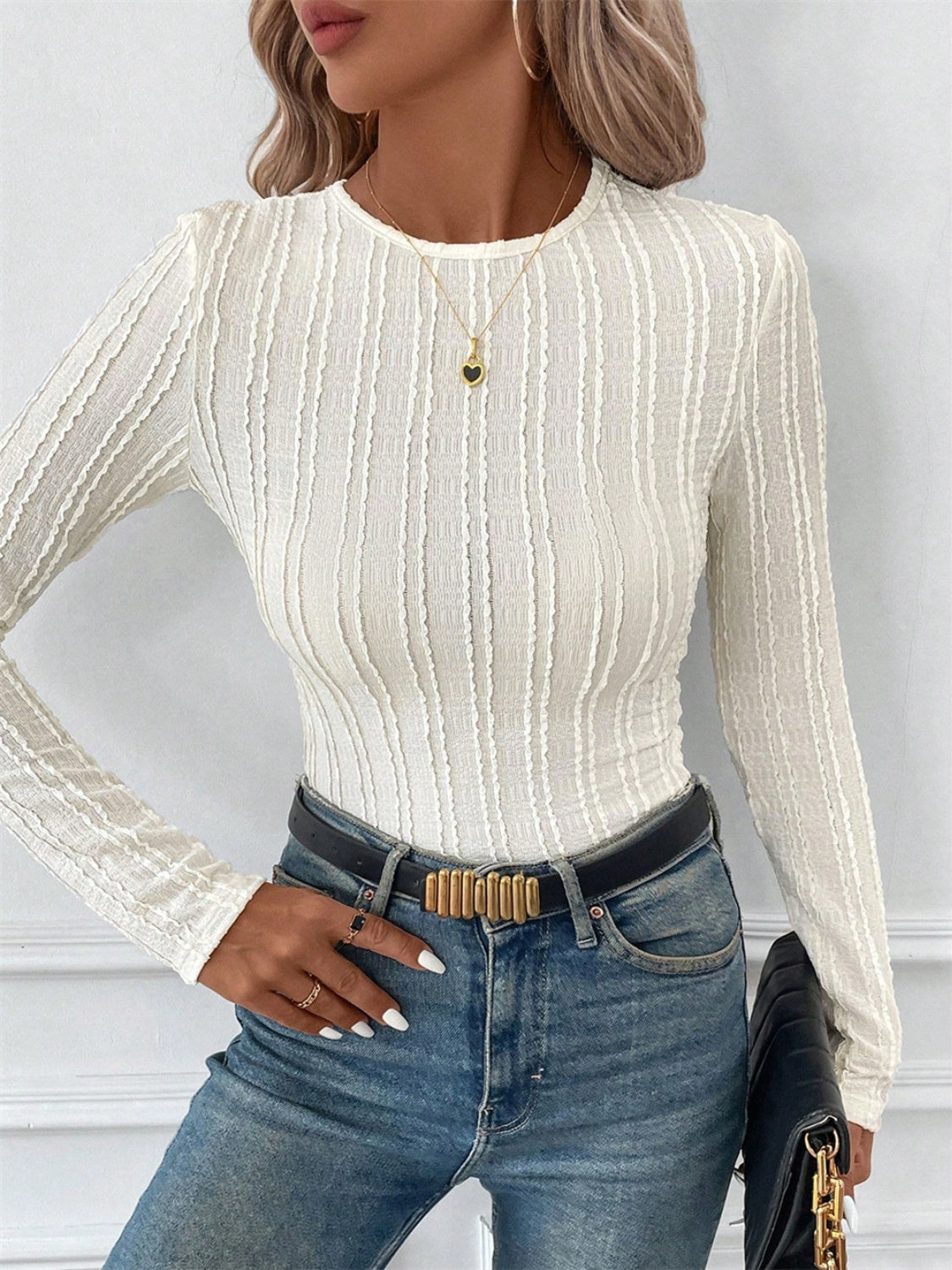 Round Neck Long Sleeve Top-Angel Casuals