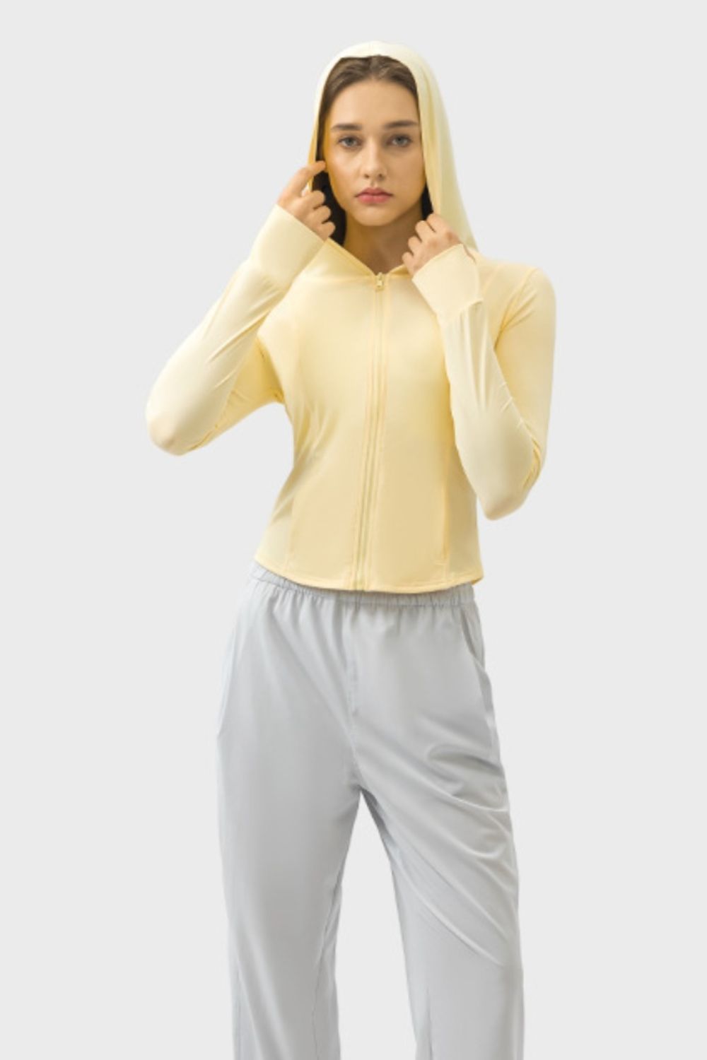 Millennia Pocketed Zip Up Hooded Long Sleeve Active Outerwear-Angel Casuals