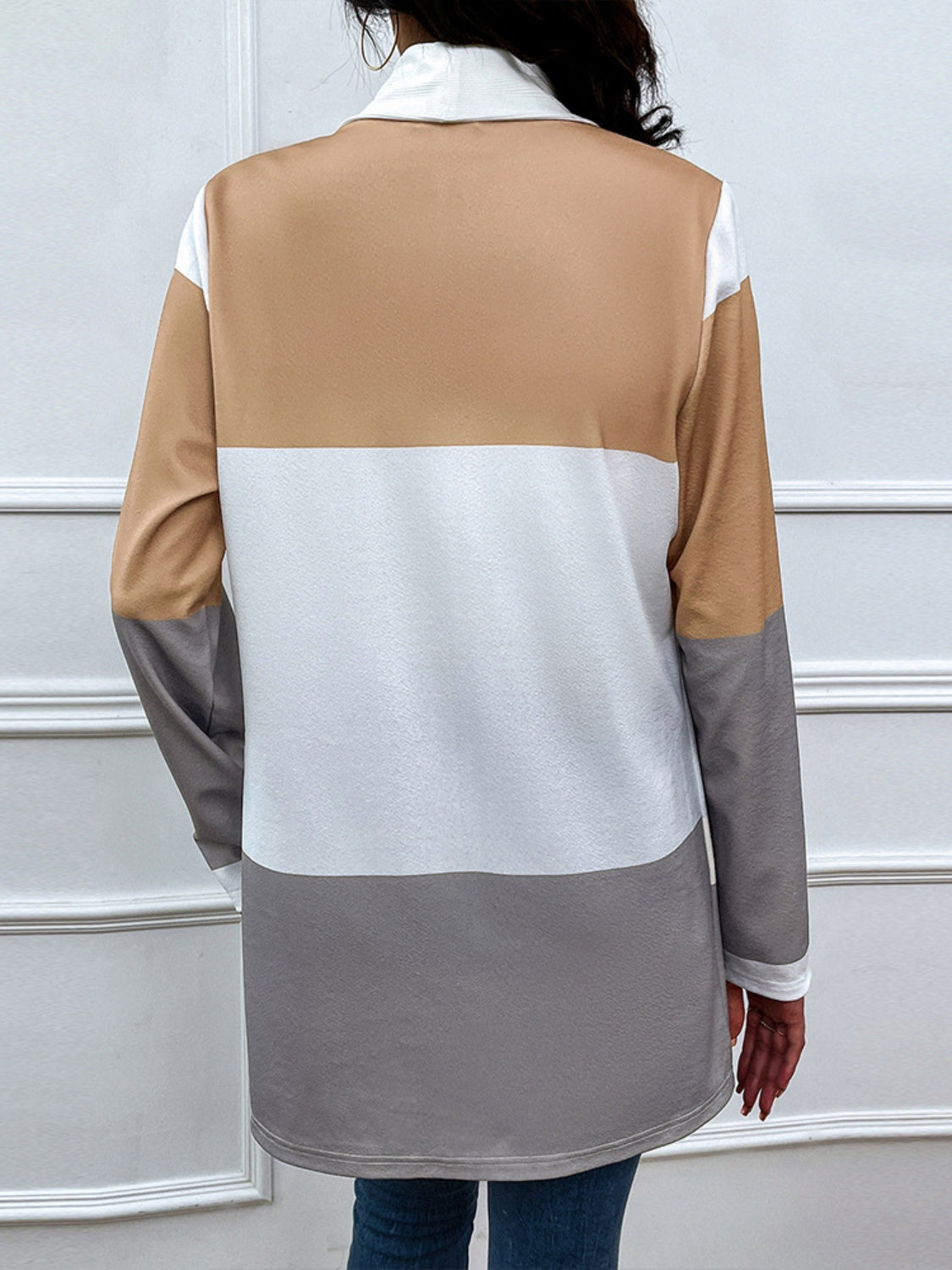 Shiny Color Block Open Front Cardigan-Angel Casuals