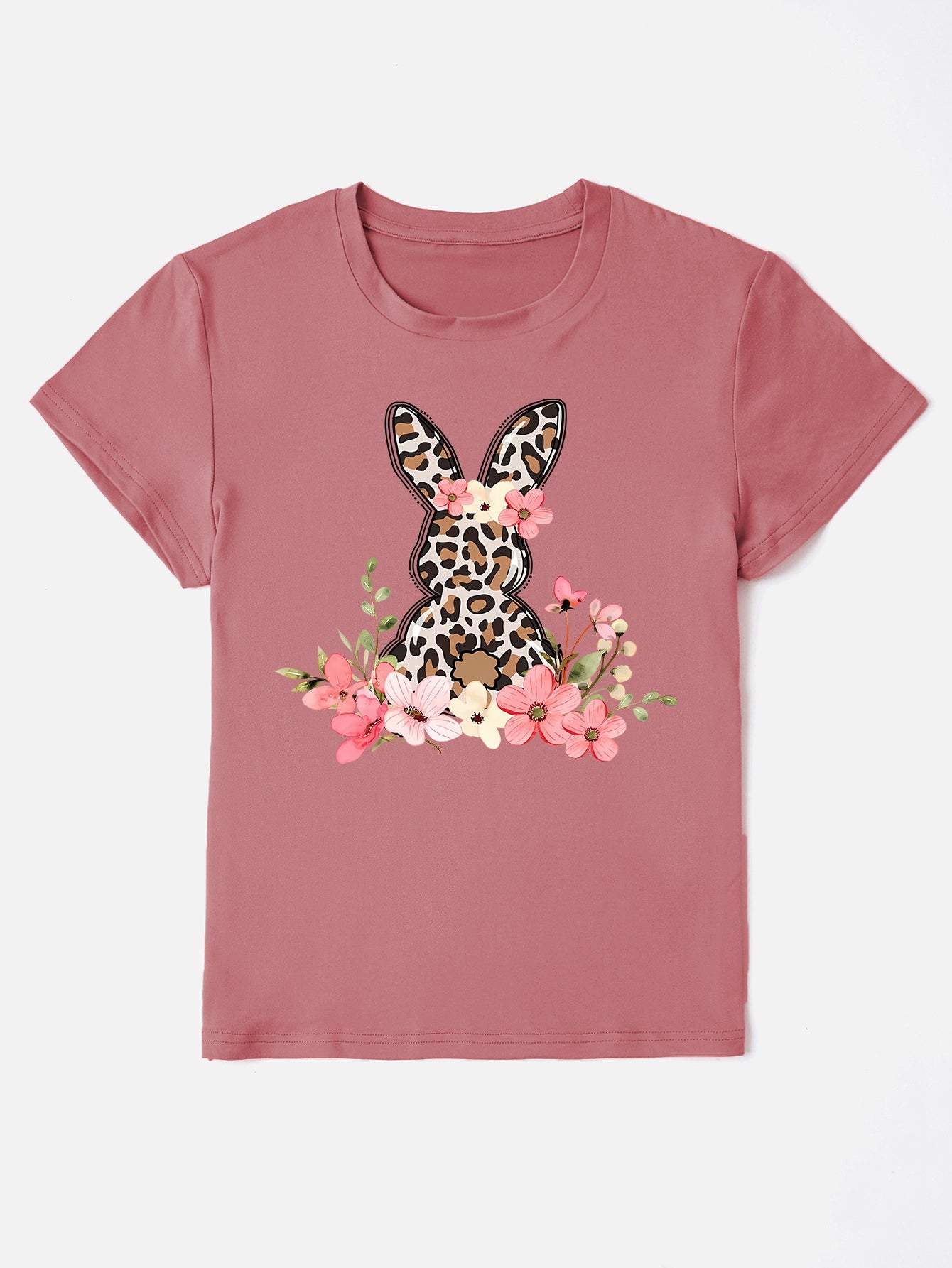 Rabbit Round Neck Short Sleeve T-Shirt-Angel Casuals