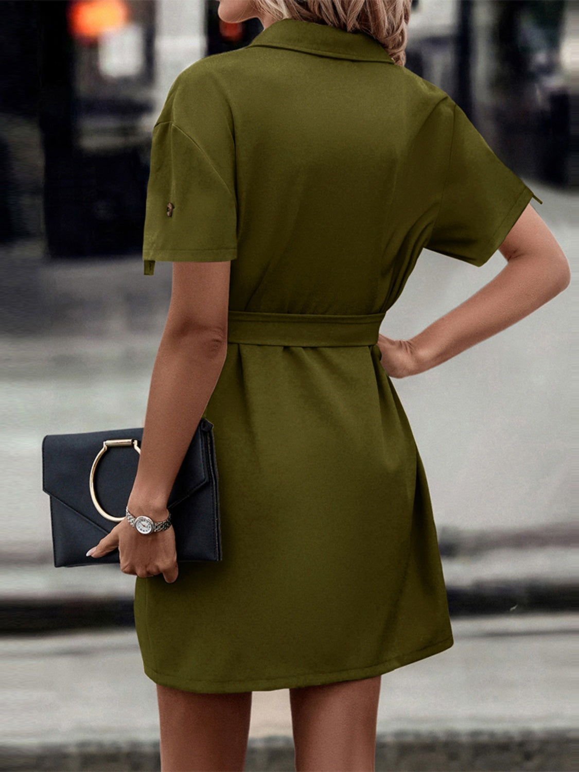 Tie Waist Collared Dress-Angel Casuals