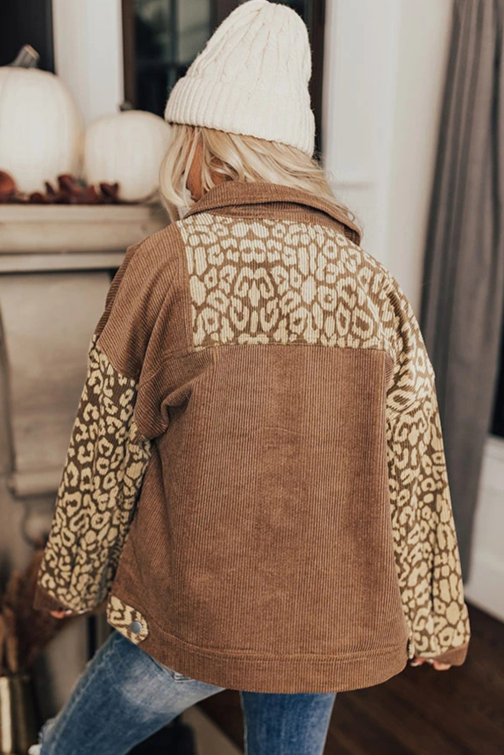 Leopard Button Up Drop Shoulder Jacket-Angel Casuals