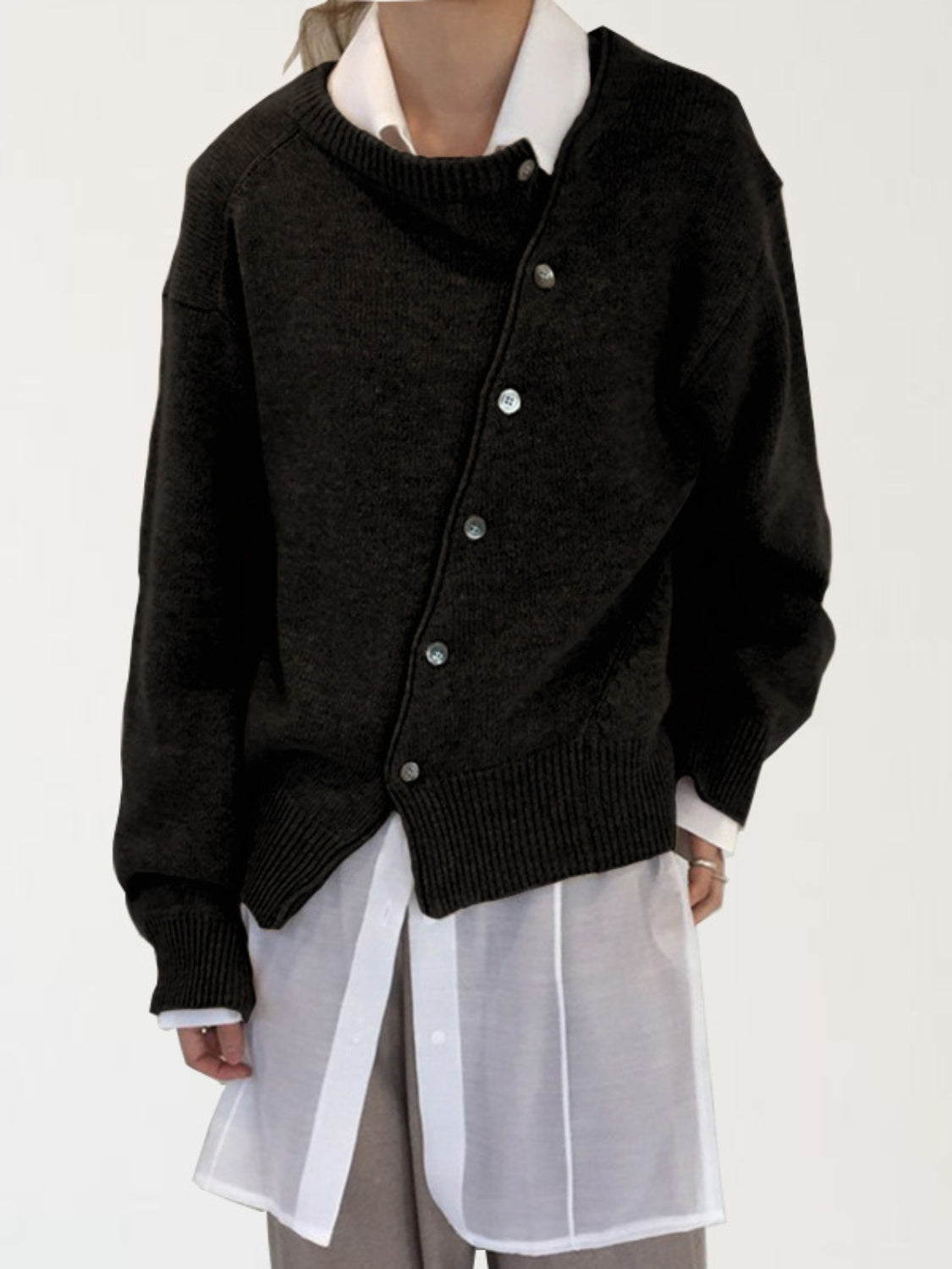 Dropped Shoulder Buttoned Cardigan-Angel Casuals