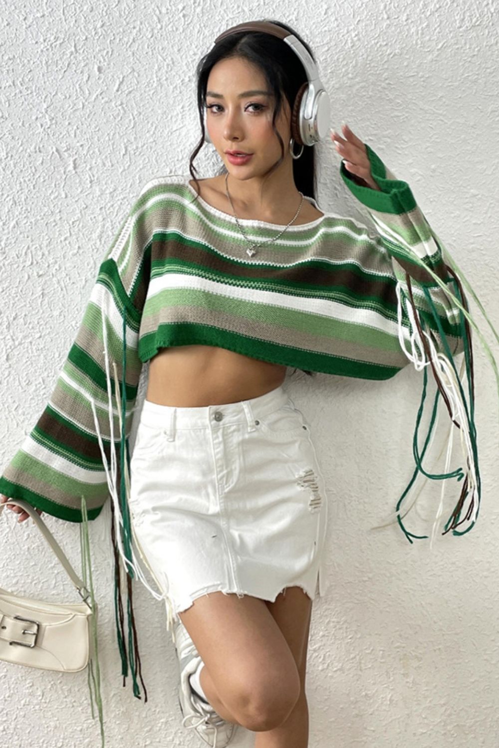 Fringe Striped Round Neck Knit Top-Angel Casuals