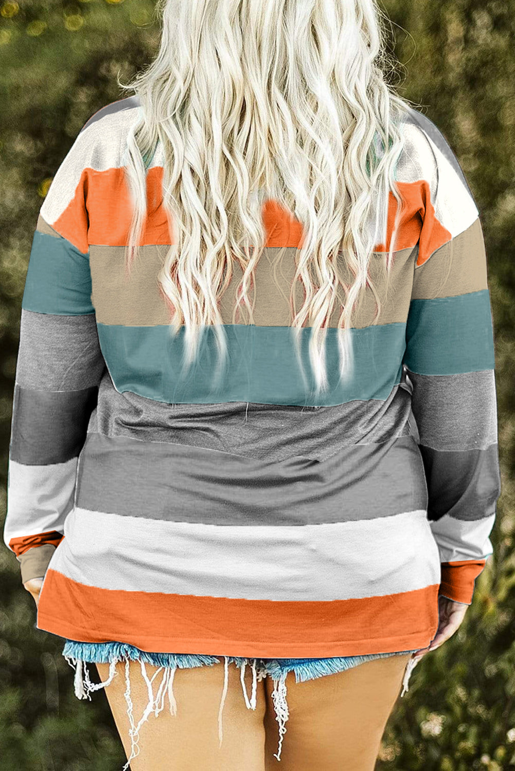 Plus Size Striped Slit Long Sleeve T-Shirt-Angel Casuals