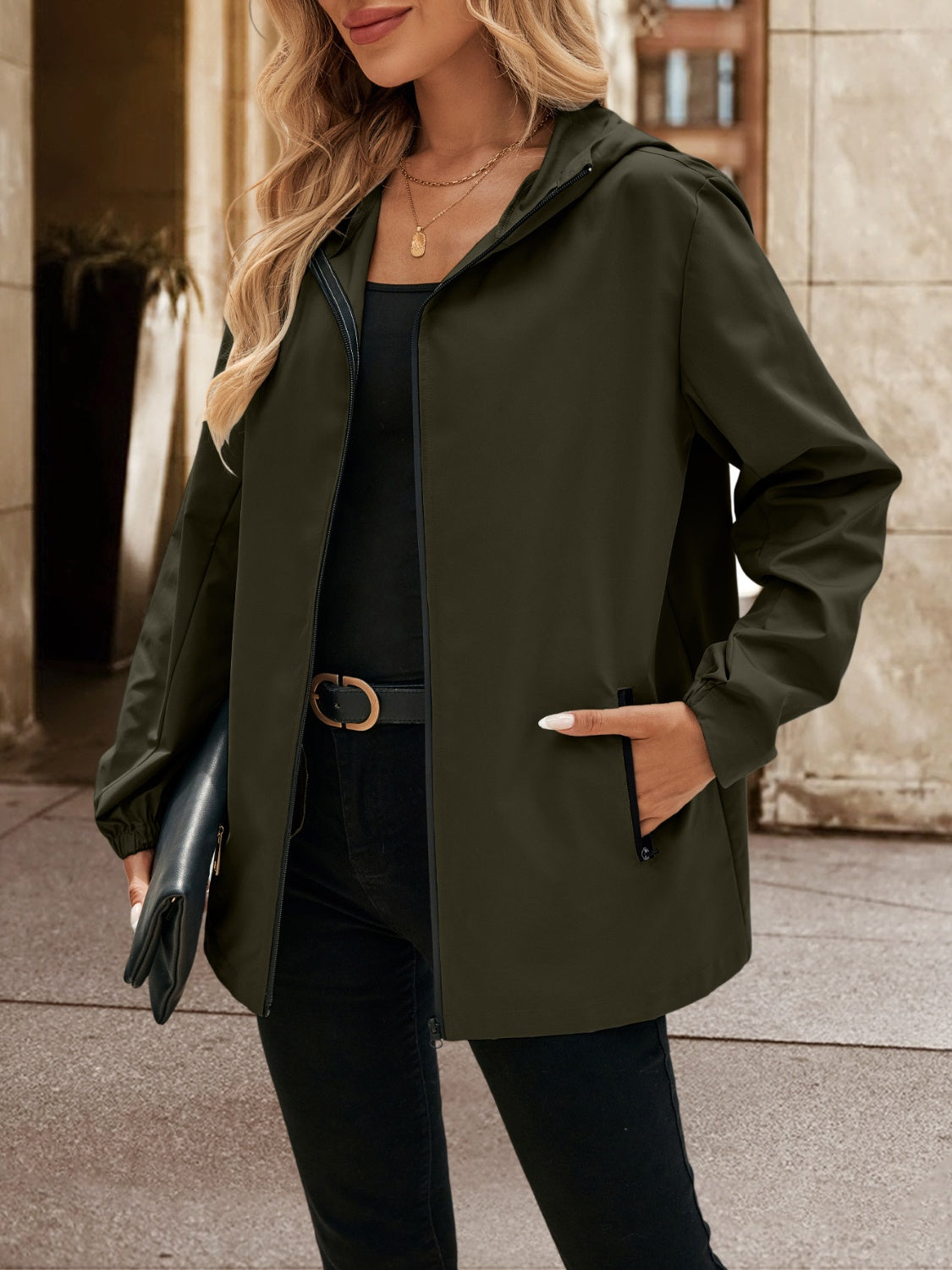 Ivy Lane Pocketed Zip Up Hooded Jacket-Angel Casuals