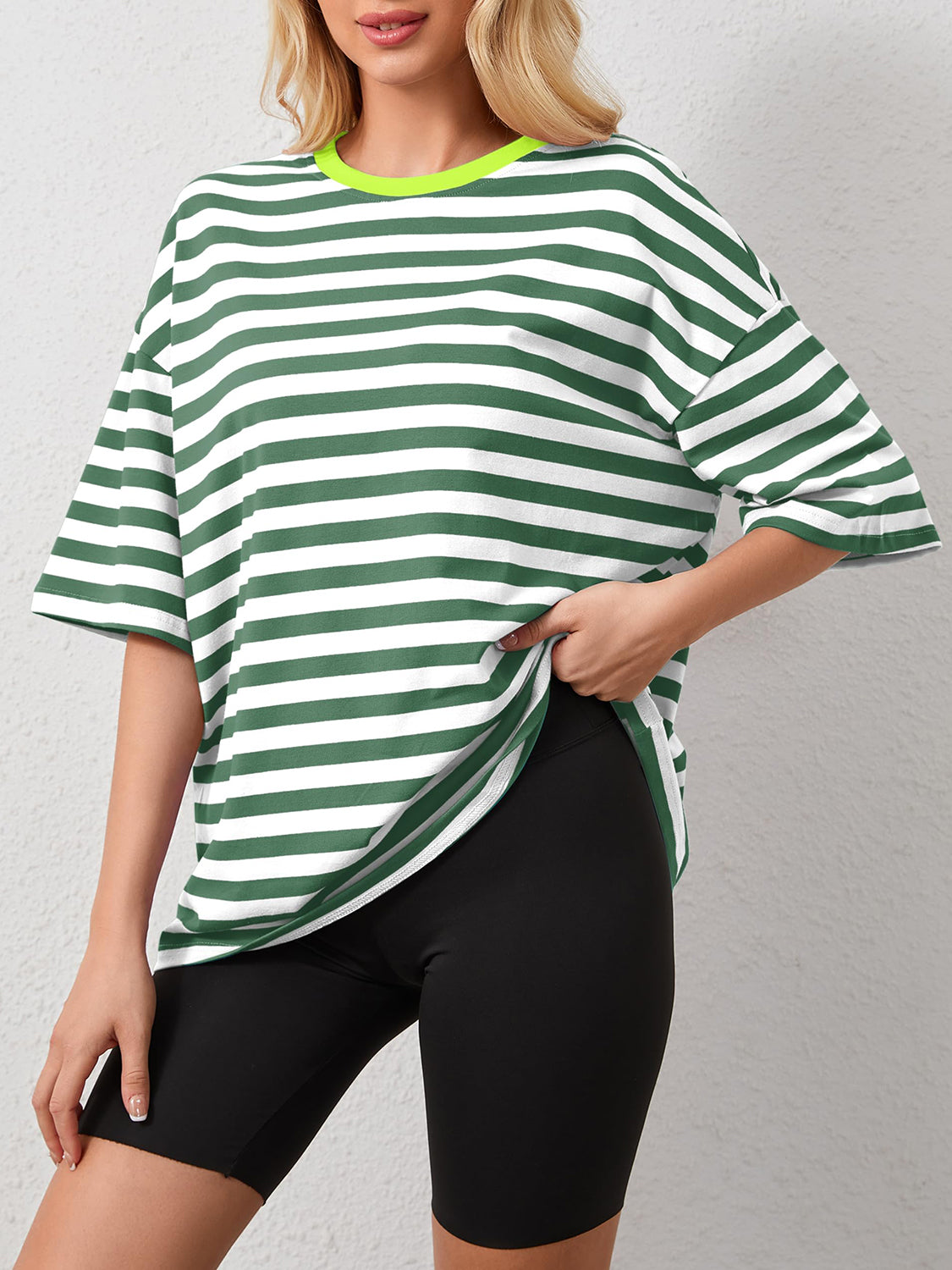 Striped Round Neck Half Sleeve T-Shirt-Angel Casuals