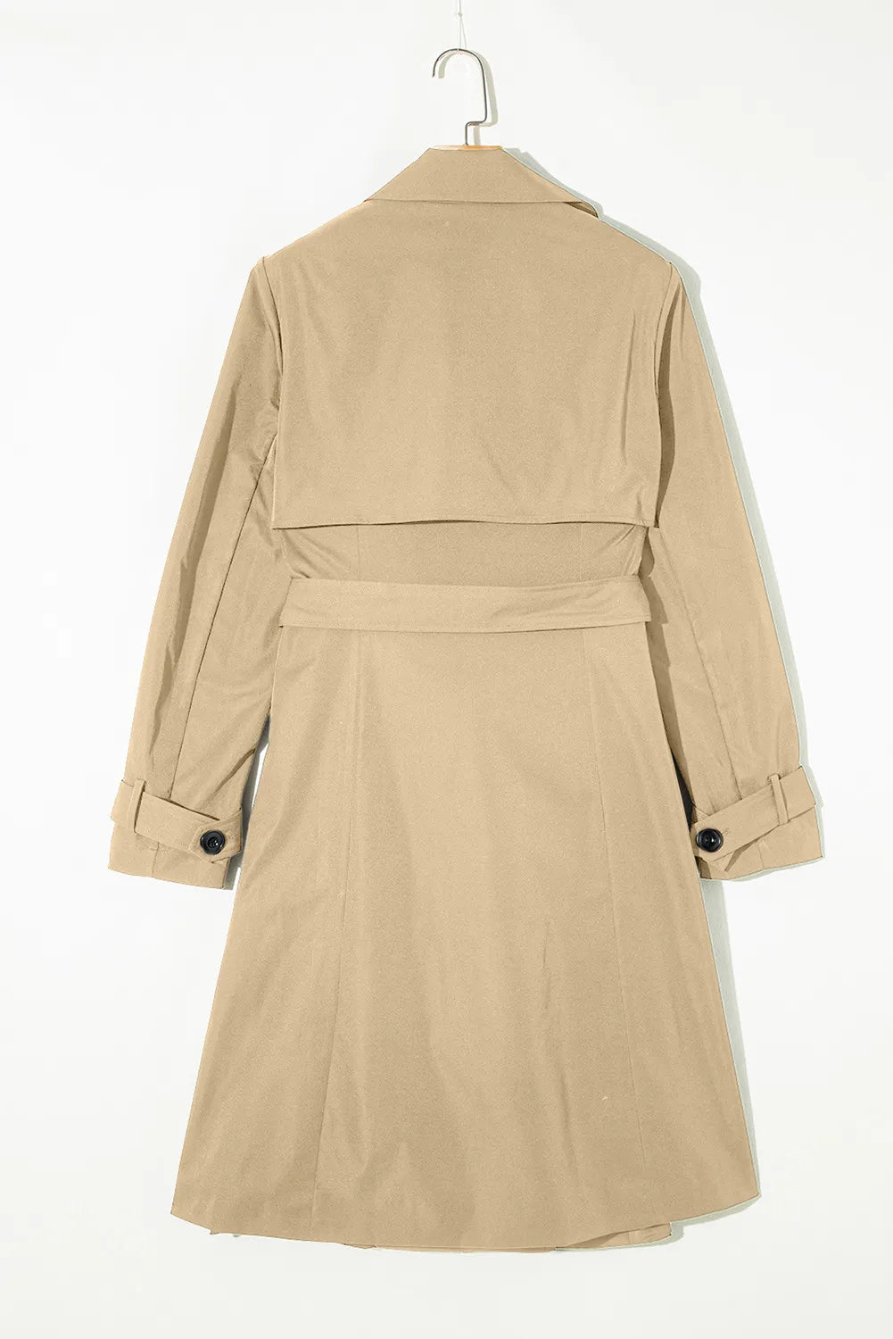 Collared Neck Tie Waist Buttoned Long Sleeve Trench Coat-Angel Casuals
