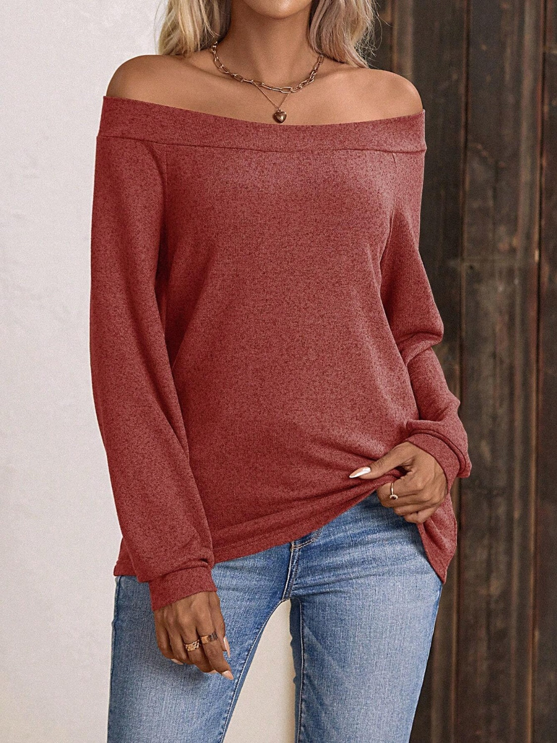 Off-Shoulder Long Sleeve T-Shirt-Angel Casuals