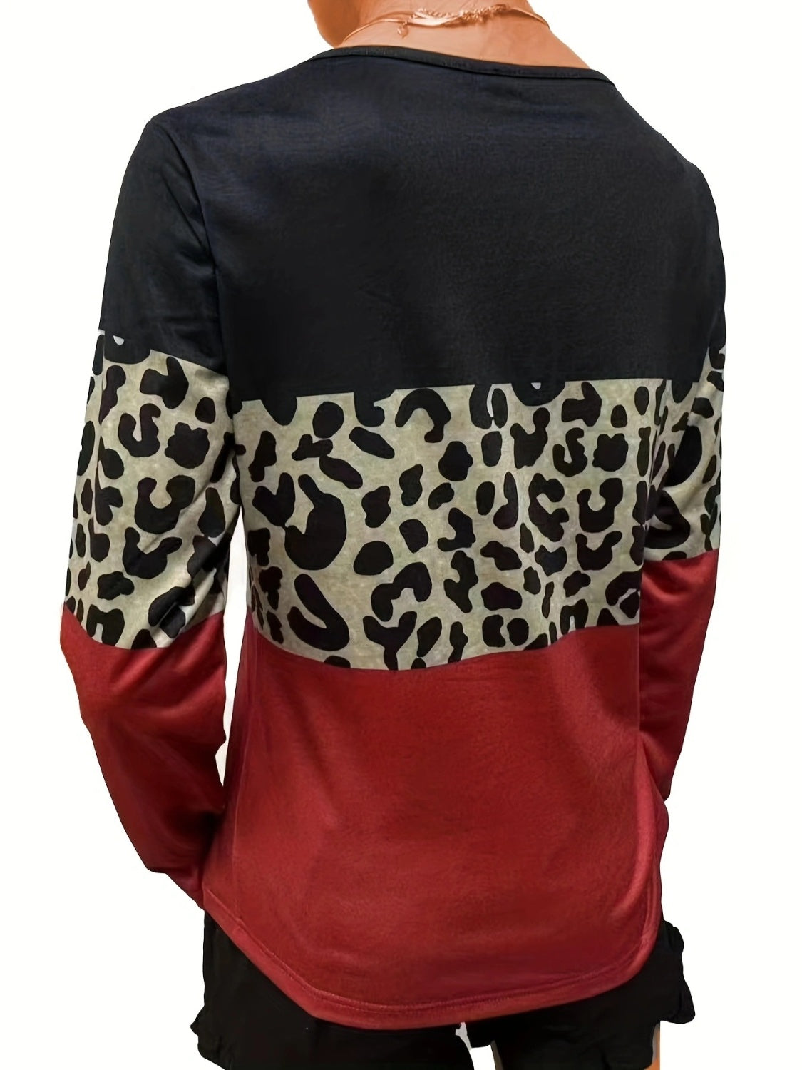 Crisscross Color Block Long Sleeve T-Shirt-Angel Casuals