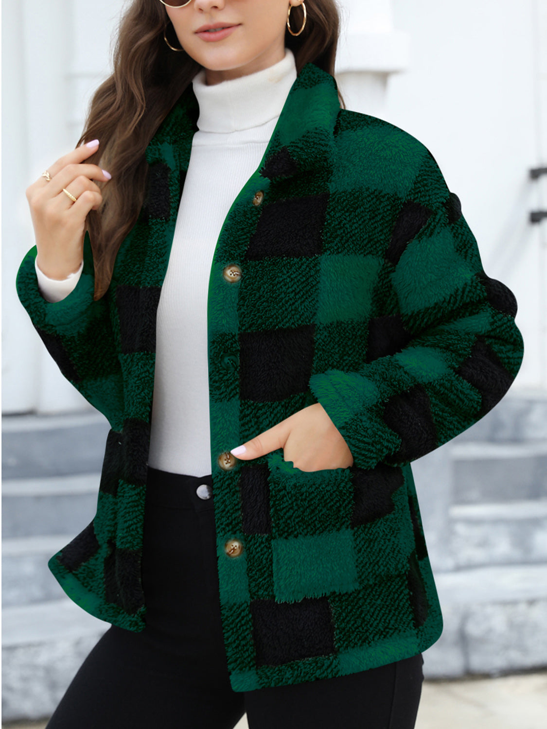 Button Up Drop Shoulder Fuzzy Jacket-Angel Casuals
